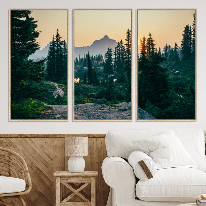 Mountain Wall Art Canvas Print, Framed Forest Serenity Art Picture Print, Mountain Perfect Rustic Decor Artwork