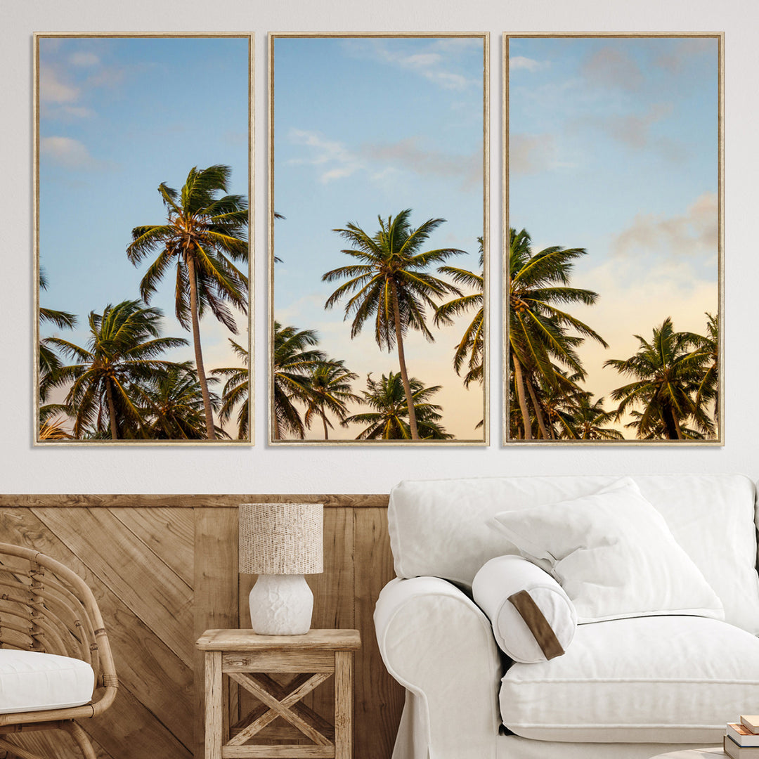 Palms Wall Art Canvas Print, Framed Tropical Art Picture Print, Coastal Perfect Coastal Decor Artwork