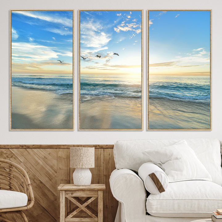20708696-MGV-CV-36X24-Minimalist Seaside Morning Glow Art Canvas Print, Golden Reflections Perfect Coastal Minimalist Decor Artwork