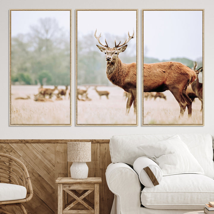 Rustic Nature Print Wall Art Canvas Print, Framed Deer Canvas Wall Art Art Picture Print, Nordic Animal Art Perfect Rustic Nature Decor