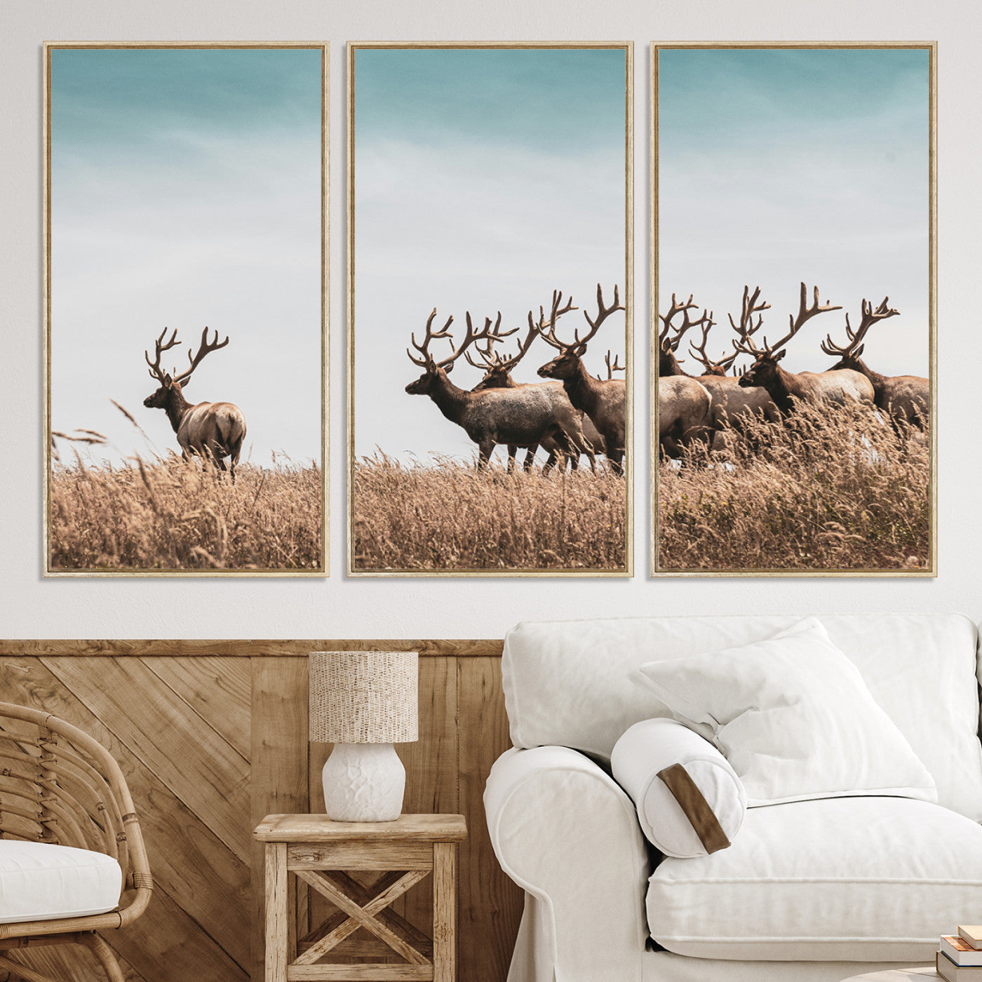 81594705-MGV-CV-36X24-Elk Herd Wall Art Canvas, Antler Canvas Print, Framed Wildlife Photography Art Picture Print, Rustic Nature Print Perfect Rustic Wildlife