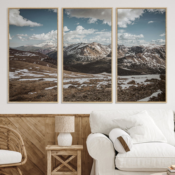 Mountain Landscape Wall Art Canvas Print, Framed Snowy Peaks Art Picture Print, Rugged Highlands Perfect Rustic Adventure Decor Artwork
