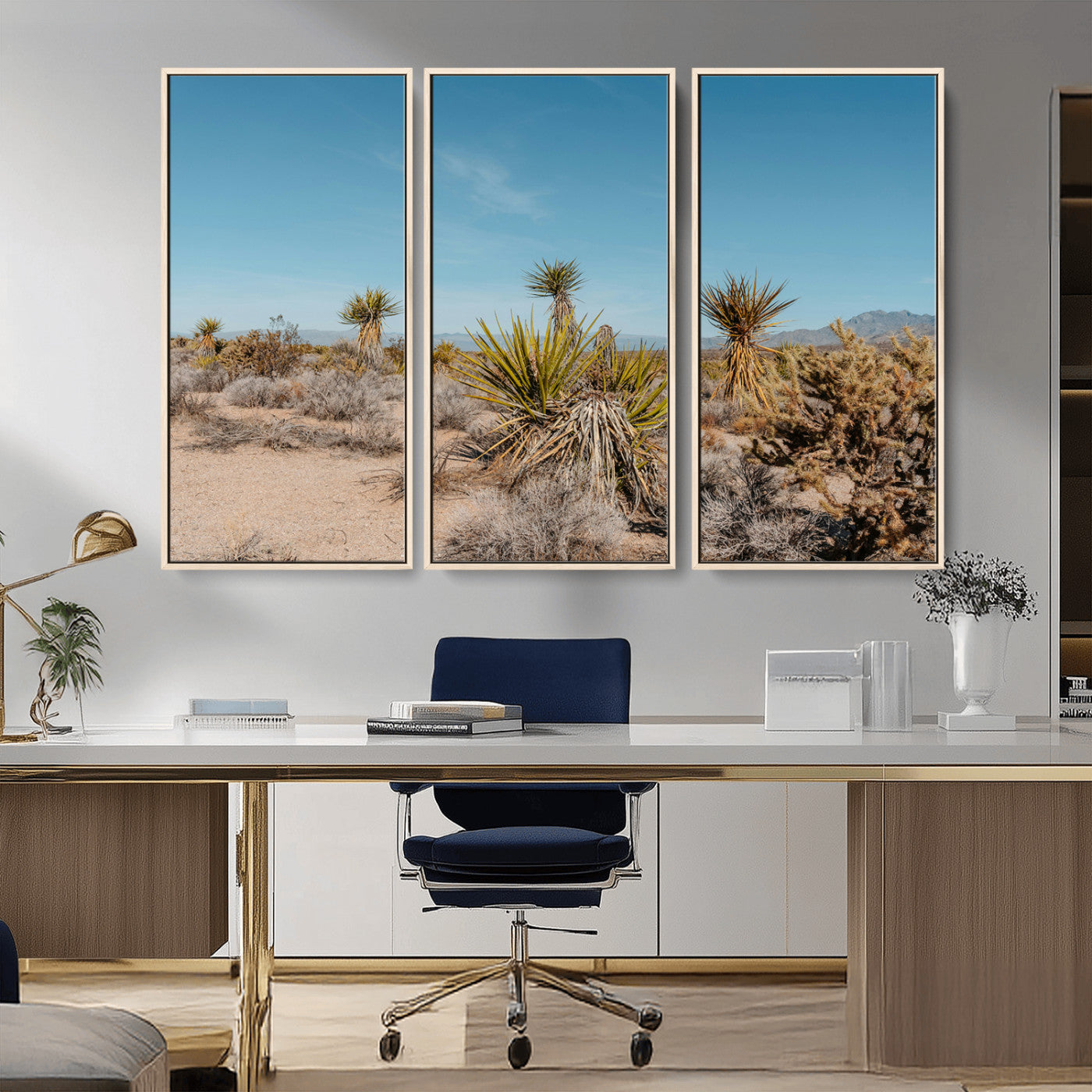 MGV-FC-48X32-3P - Joshua Tree Wall Art Canvas Print, Framed Desert Landscape Art Picture Print, Warm Earth Tones Perfect Southwestern Minimalist Decor Artwork
