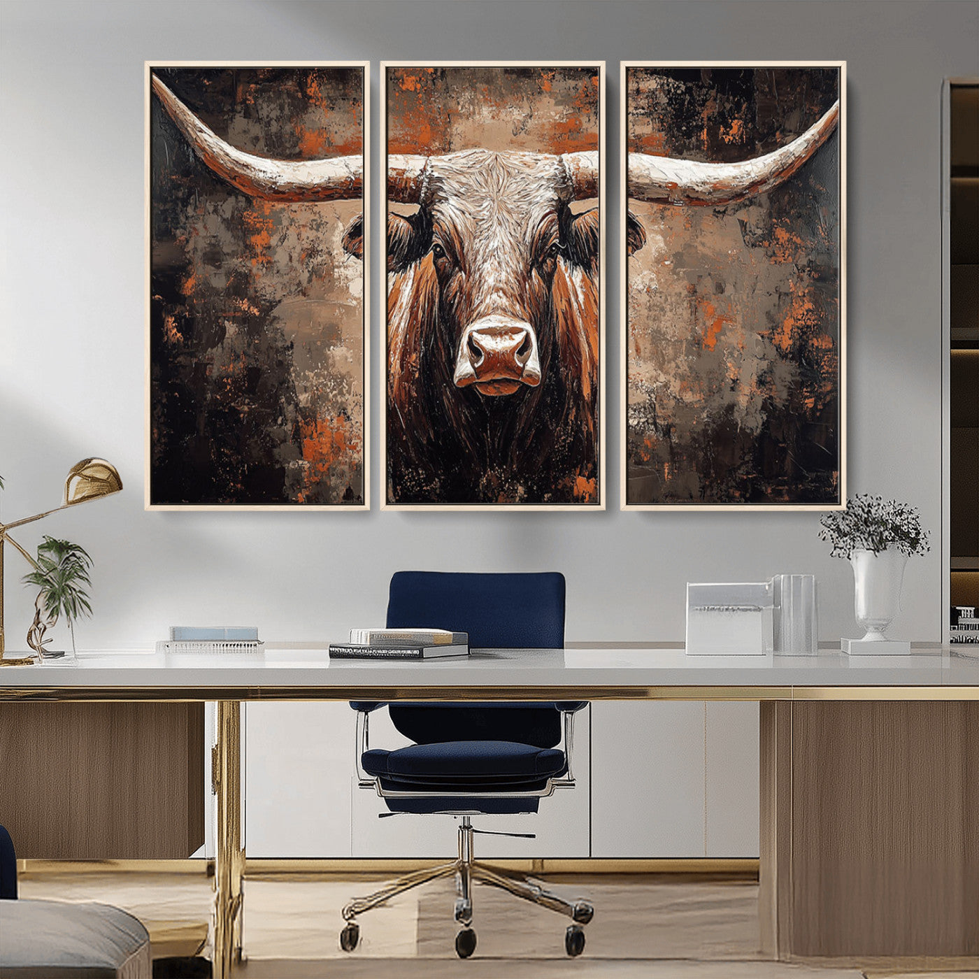 42732393-MGV-CV-36X24-Rustic Longhorn Bull Wall Art Canvas Print – Vintage Western Cattle Painting, Texas Steer Artwork for Ranch, Farmhouse or Cowboy Decor