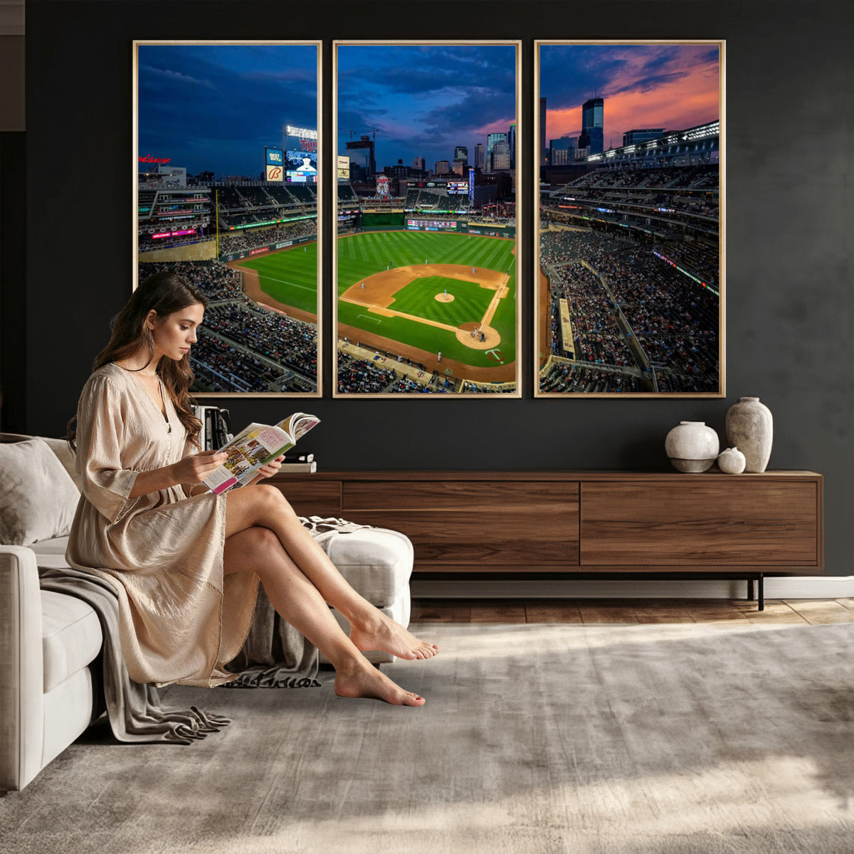 68222753-MGV-CV-36X24 - Target Field Wall Art Canvas Print, Baseball Stadium Scene