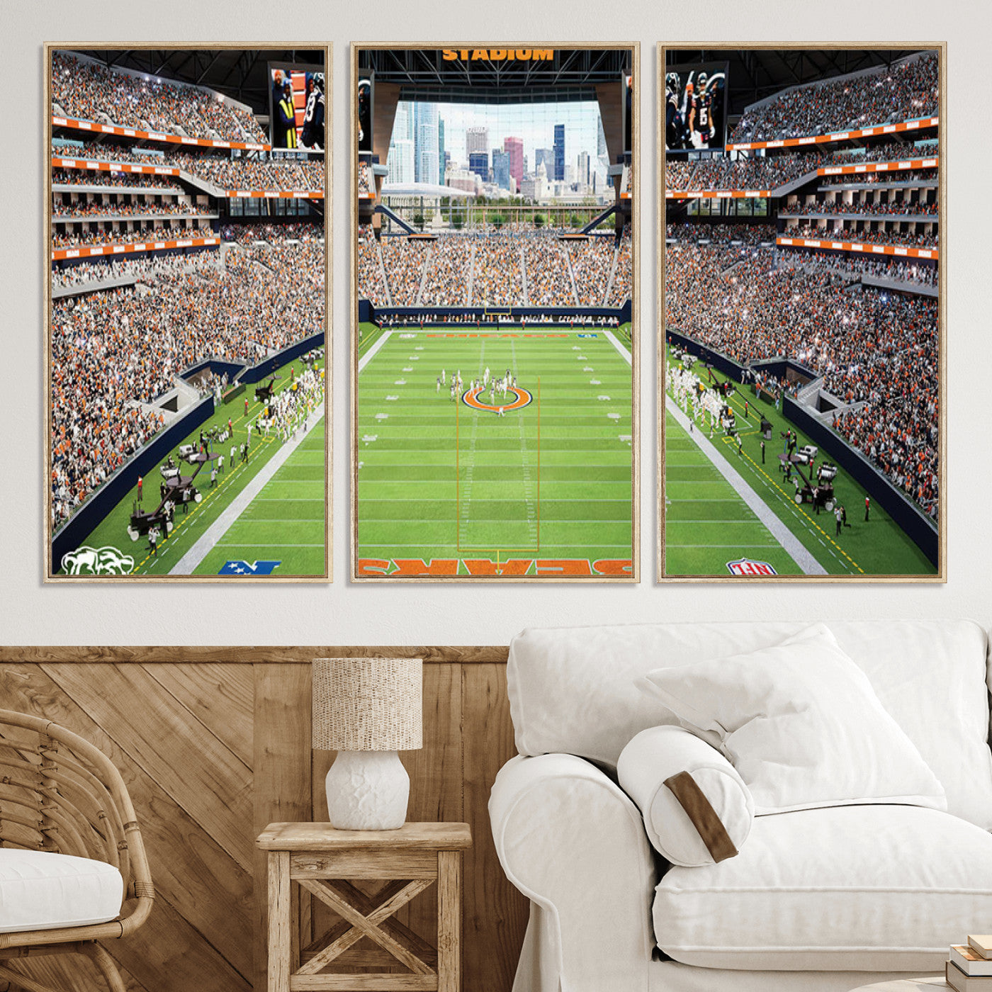 76935553-MGV-CV-36X24-Chicago Bears Soldiers Field Wall Art Canvas Print – Framed Football Stadium Artwork for Sports Fans, Soldier Field Skyline Canvas Decor for Game Room or Man Cave