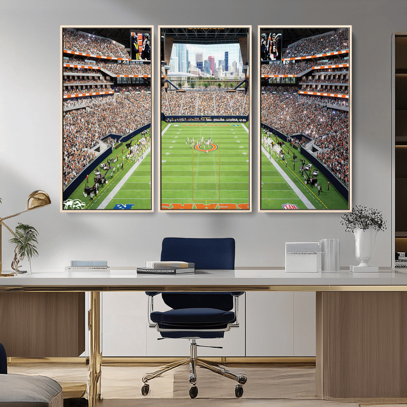 MGV-FC-48X32-3P - Chicago Bears Soldiers Field Wall Art Canvas Print – Framed Football Stadium Artwork for Sports