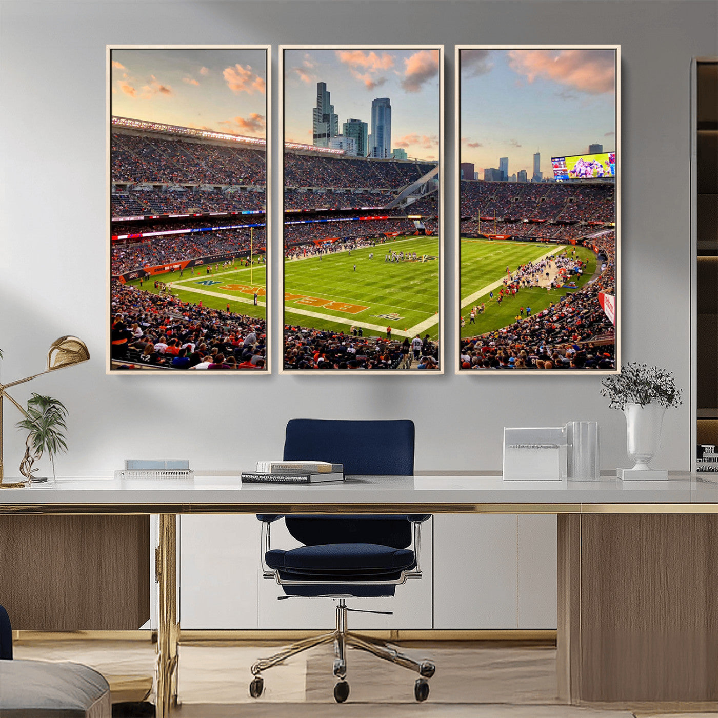 MGV-FC-48X32-3P - Chicago Bears Soldiers Field Wall Art Canvas Print – Framed Football Stadium Artwork for Sports