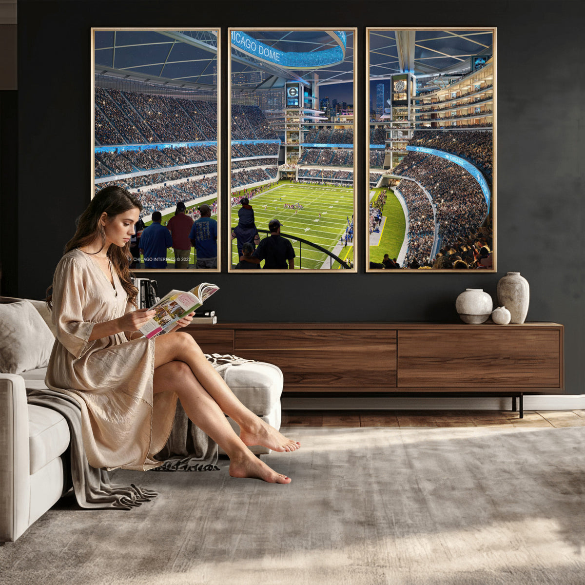 41816511-MGV-CV-36X24 - Chicago Dome Stadium Wall Art Canvas Print, Framed Modern Decor