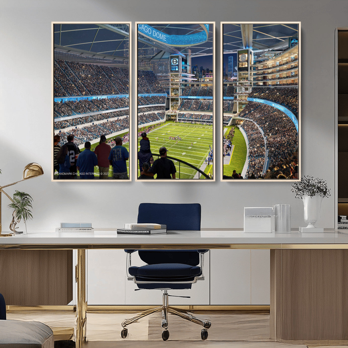 MGV-FC-48X32-3P - Chicago Bears Soldiers Field Wall Art Canvas Print – Framed Football Stadium Artwork for Sports