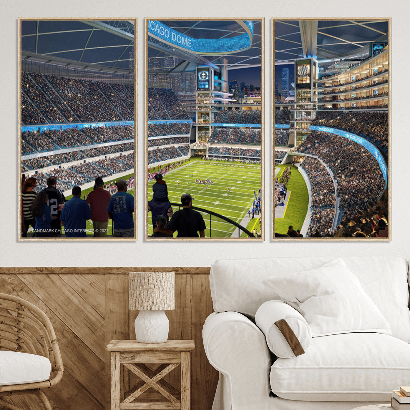 41816511-MGV-CV-36X24-Chicago Bears Soldiers Field Wall Art Canvas Print – Framed Football Stadium Artwork for Sports Fans, Soldier Field Skyline Canvas Decor for Game Room or Man Cave