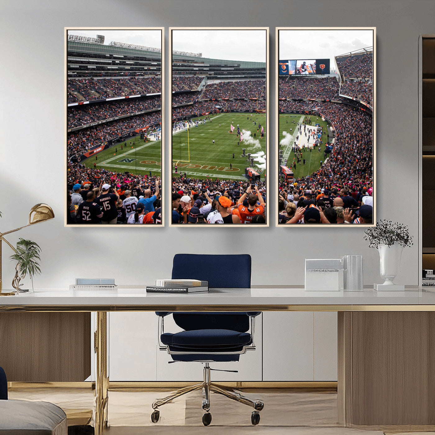 18347149-MGV-CV-36X24-Chicago Bears Soldiers Field Wall Art Canvas Print – Framed Football Stadium Artwork for Sports Fans, Soldier Field Skyline Canvas Decor for Game Room or Man Cave