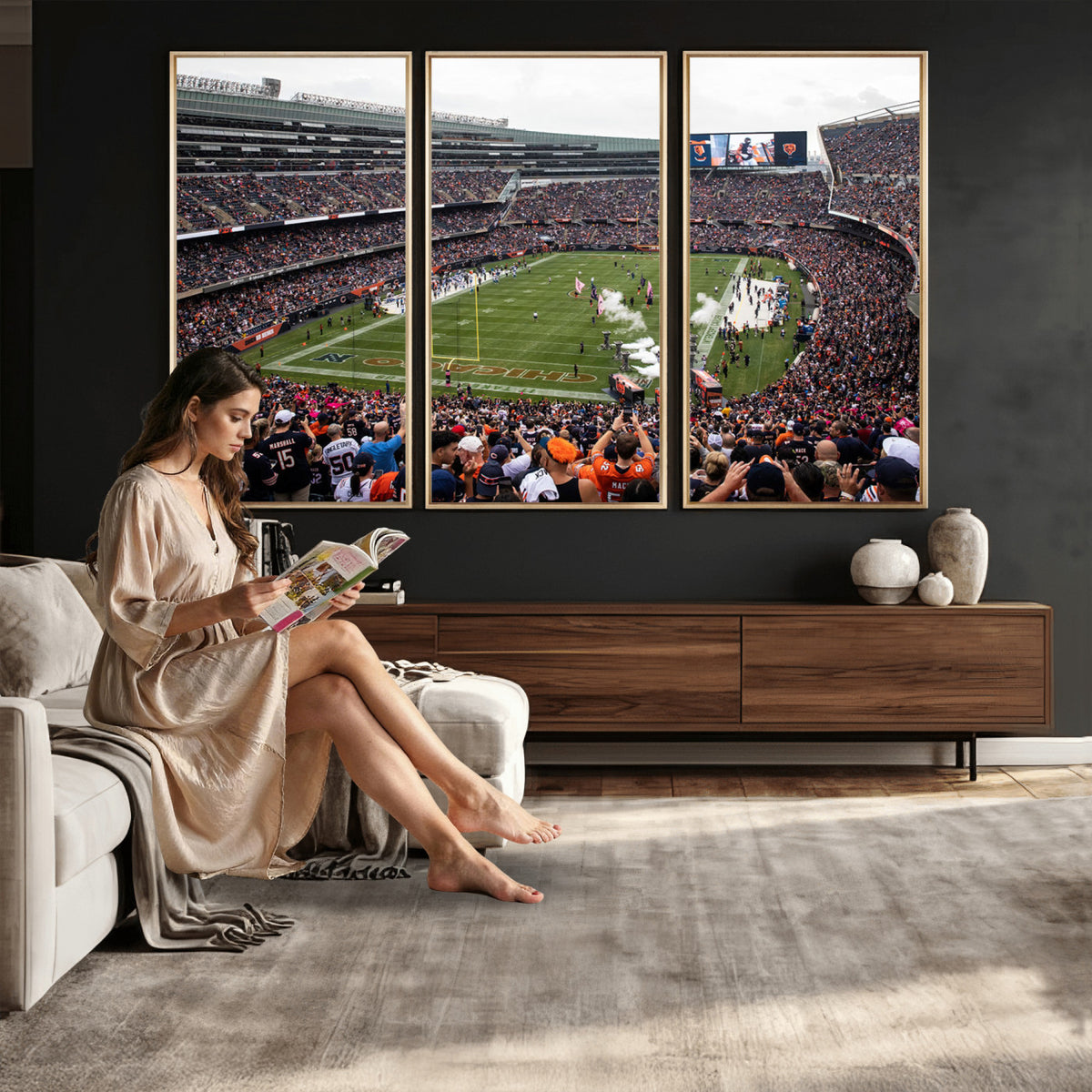 18347149-MGV-CV-36X24 - Chicago Bears Soldier Field Wall Art Canvas Print – Framed Football Stadium Artwork Team Spirit for home, office
