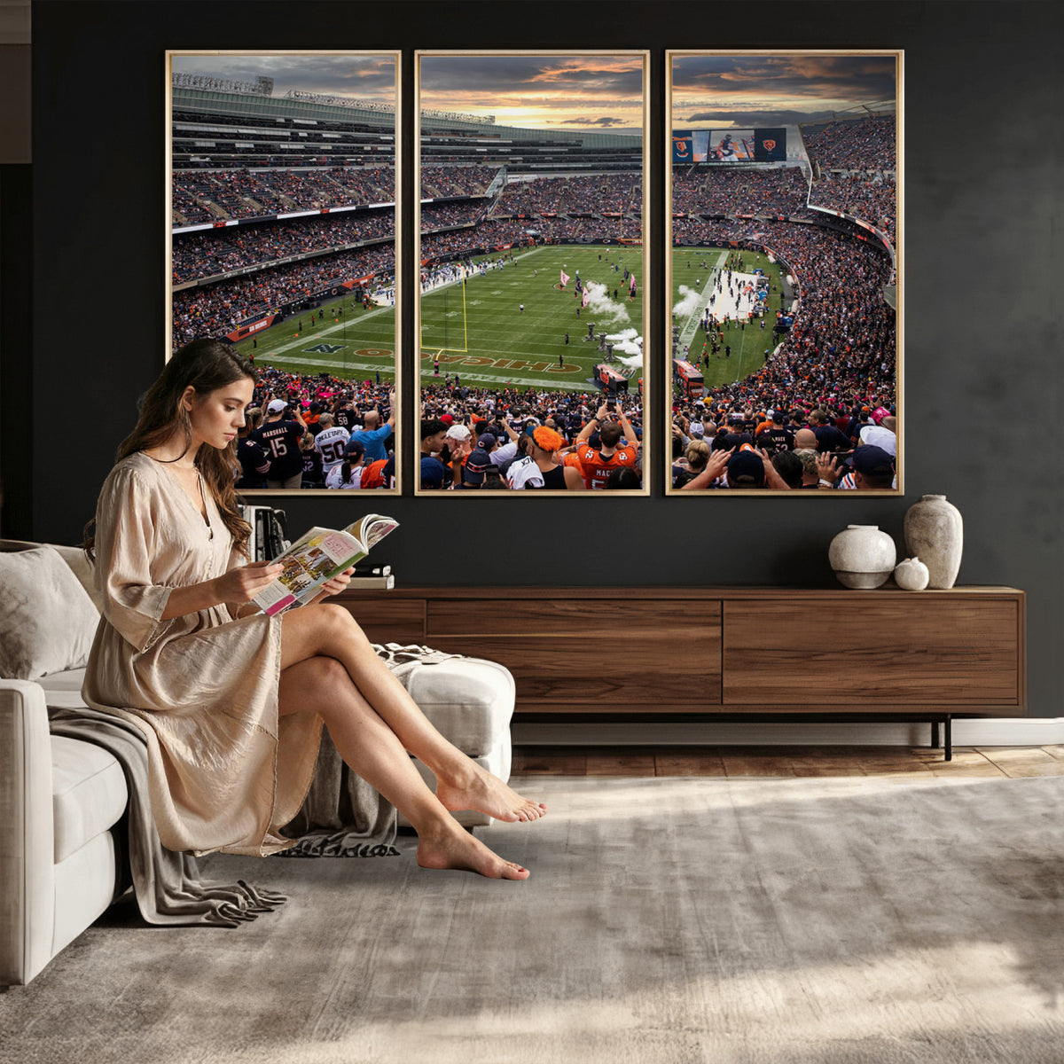 87578930-PAN-FL-20X10 - Chicago Bears Soldiers Field Wall Art Canvas Print, Home Bar Wall Decor