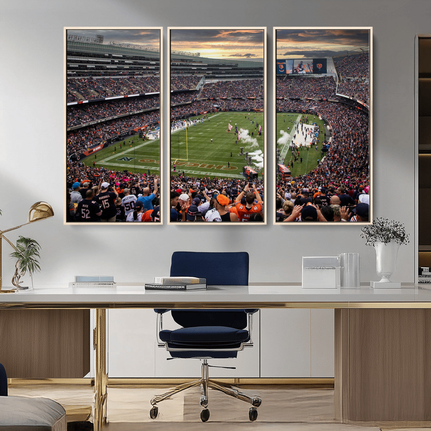 MGV-FC-48X32-3P - Chicago Bears Soldiers Field Wall Art Canvas Print – Framed Football Stadium Artwork for Sports
