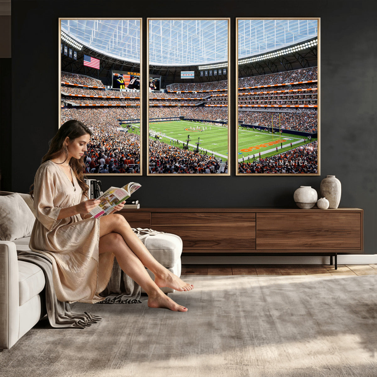 32530647-PAN-FL-20X10 - Chicago Bears Soldiers Field Wall Art Canvas Print, Framed and Ready to Hang