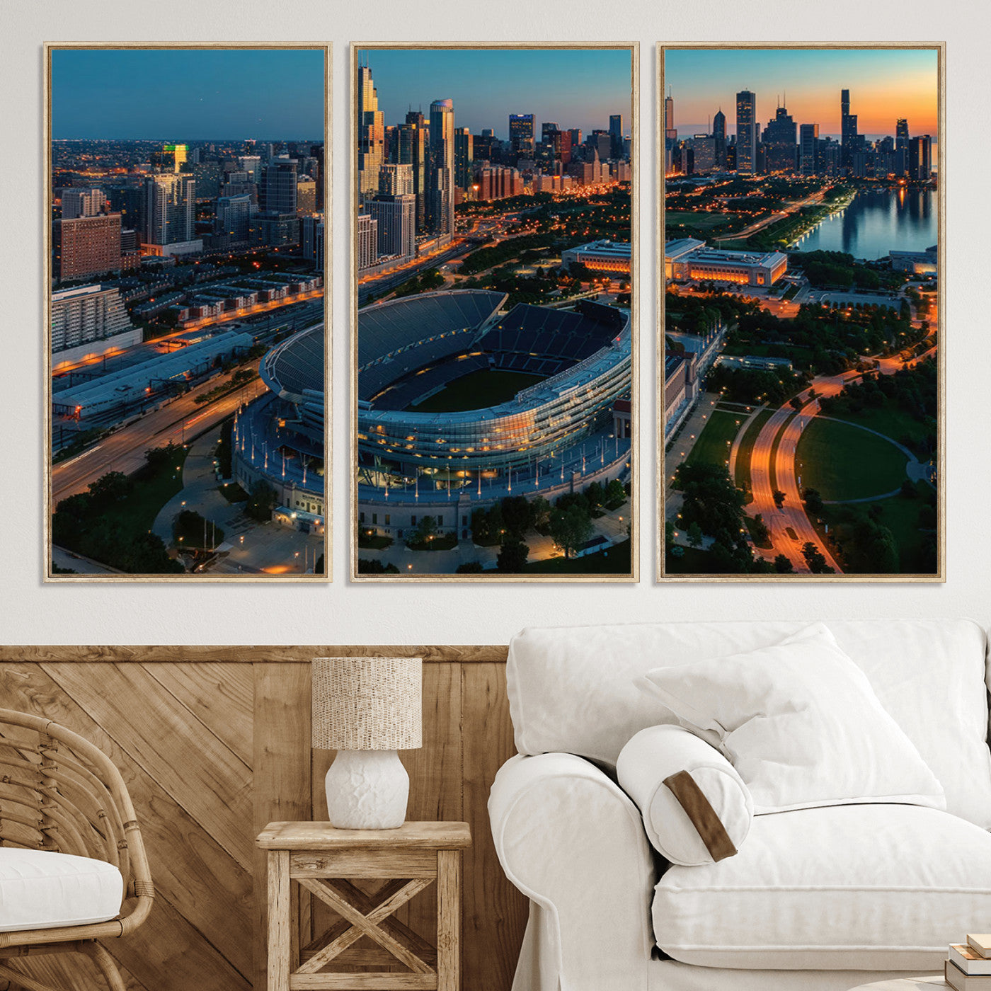 36690345-MGV-CV-36X24-Chicago Bears Soldiers Field Wall Art Canvas Print – Framed Football Stadium Artwork for Sports Fans, Soldier Field Skyline Canvas Decor for Game Room or Man Cave