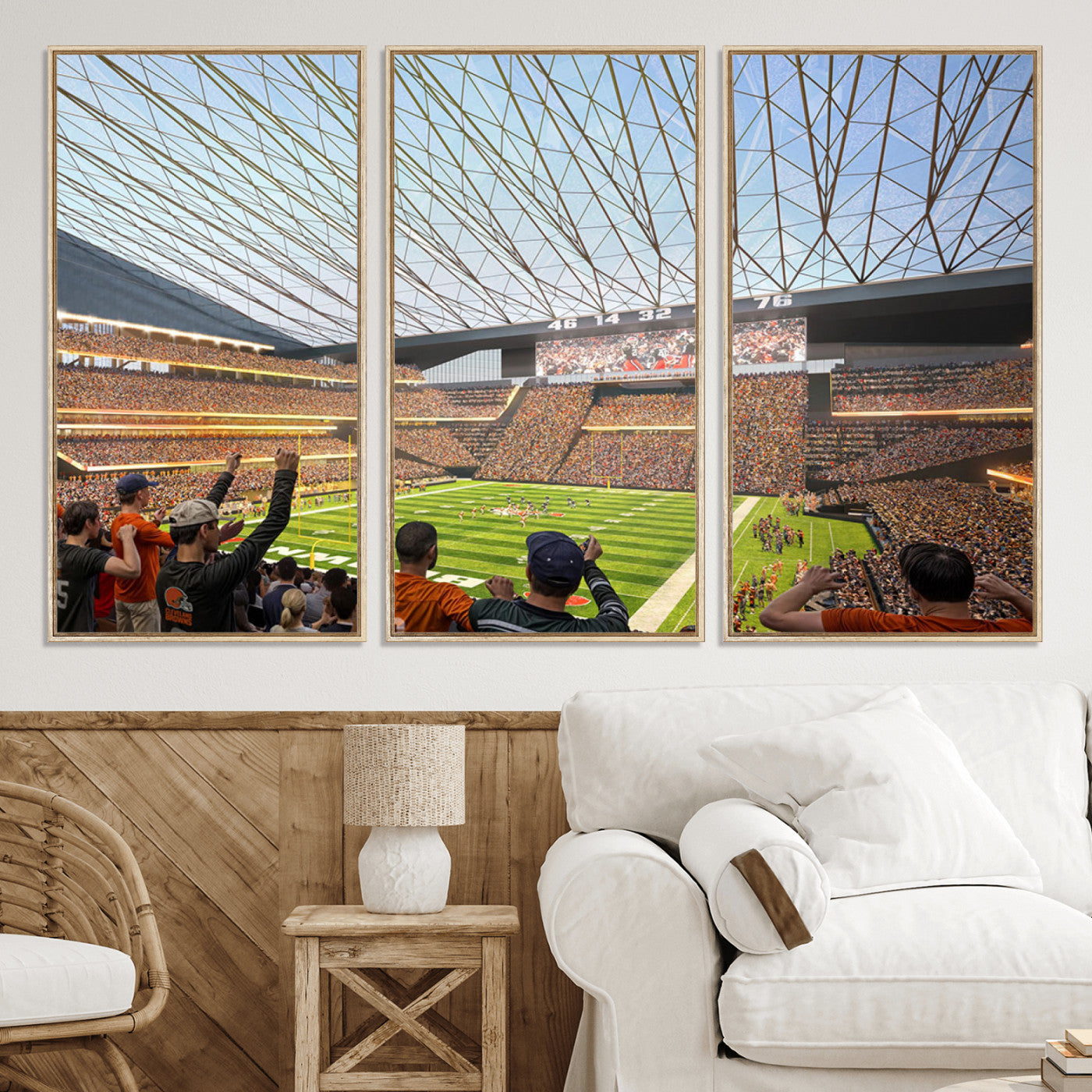81960112-MGV-CV-36X24-Cleveland Browns Stadium Wall Art Canvas Print – Framed Football Artwork Featuring Cleveland Skyline and Browns Stadium, Perfect for Man Cave or Game Room Decor