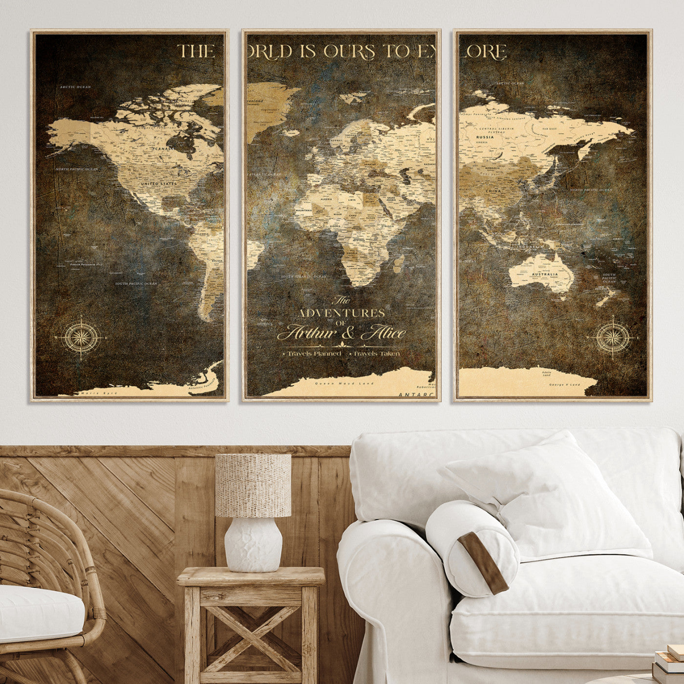 76675404-MGV-CV-36X24-Framed Push Pin World Travel Map – Canvas Wall Art for Tracking Adventures, Decorative Vintage Style Map with Pins for Home or Office - H1