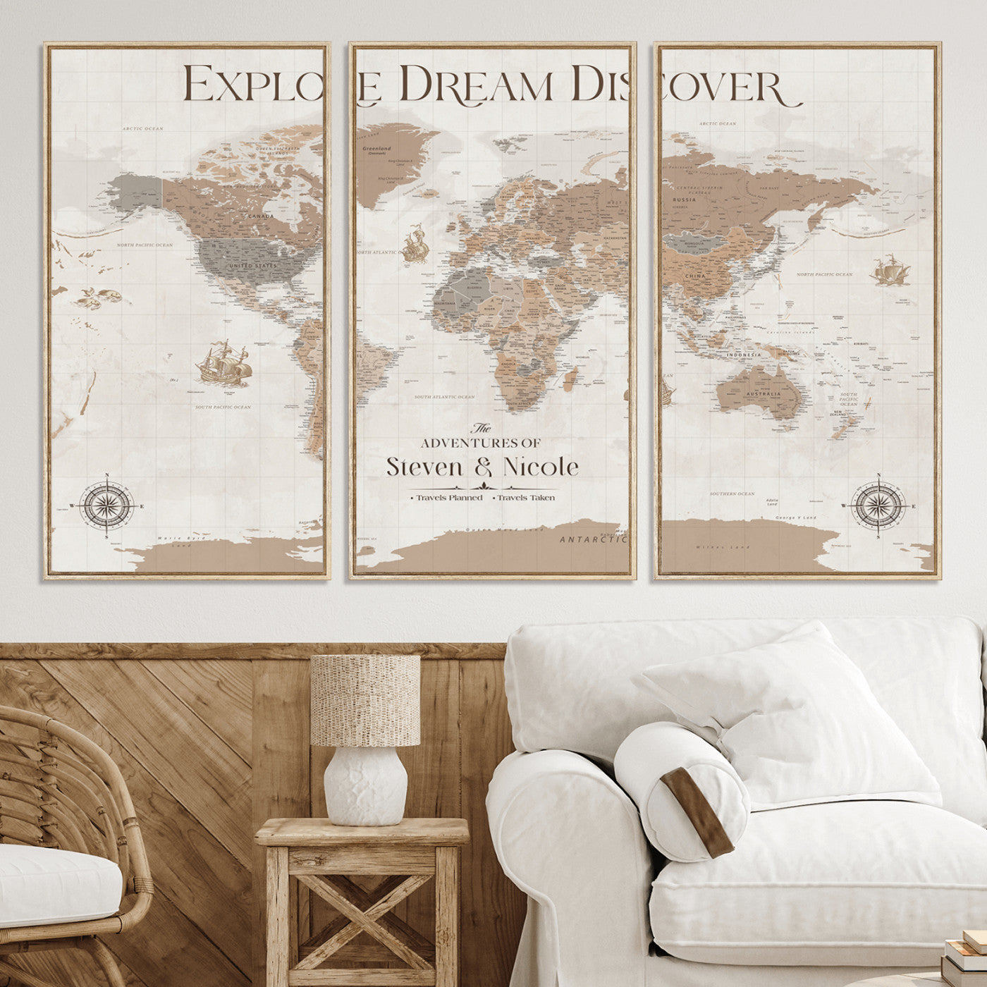 95738134-MGV-CV-36X24-Custom Push Pin World Map Wall Canvas Print – Personalized Travel Tracker with Pins – Framed Large Multi-Size Canvas for Home Office Decor