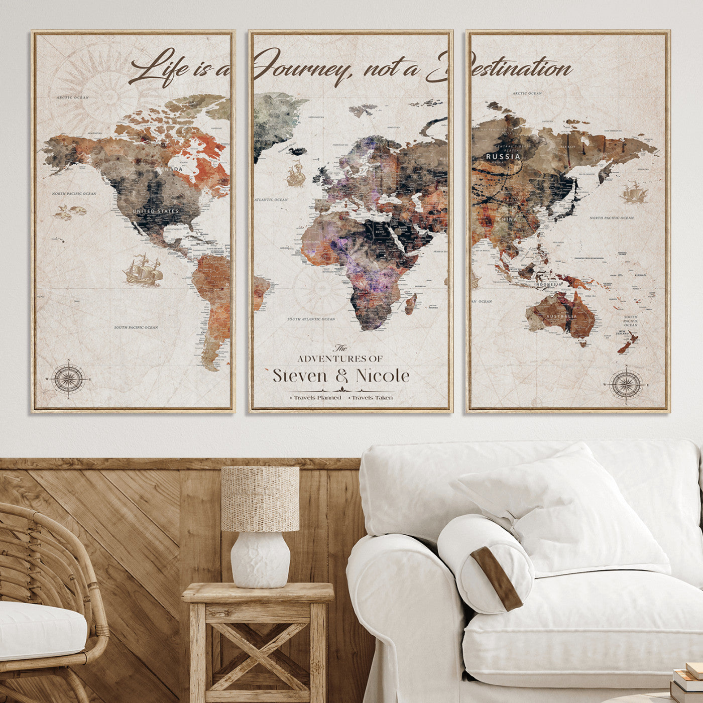 96000140-MGV-CV-36X24-Custom Push Pin World Map Wall Canvas Print – Personalized Travel Tracker with Pins – Framed Large Multi-Size Canvas for Home Office Decor