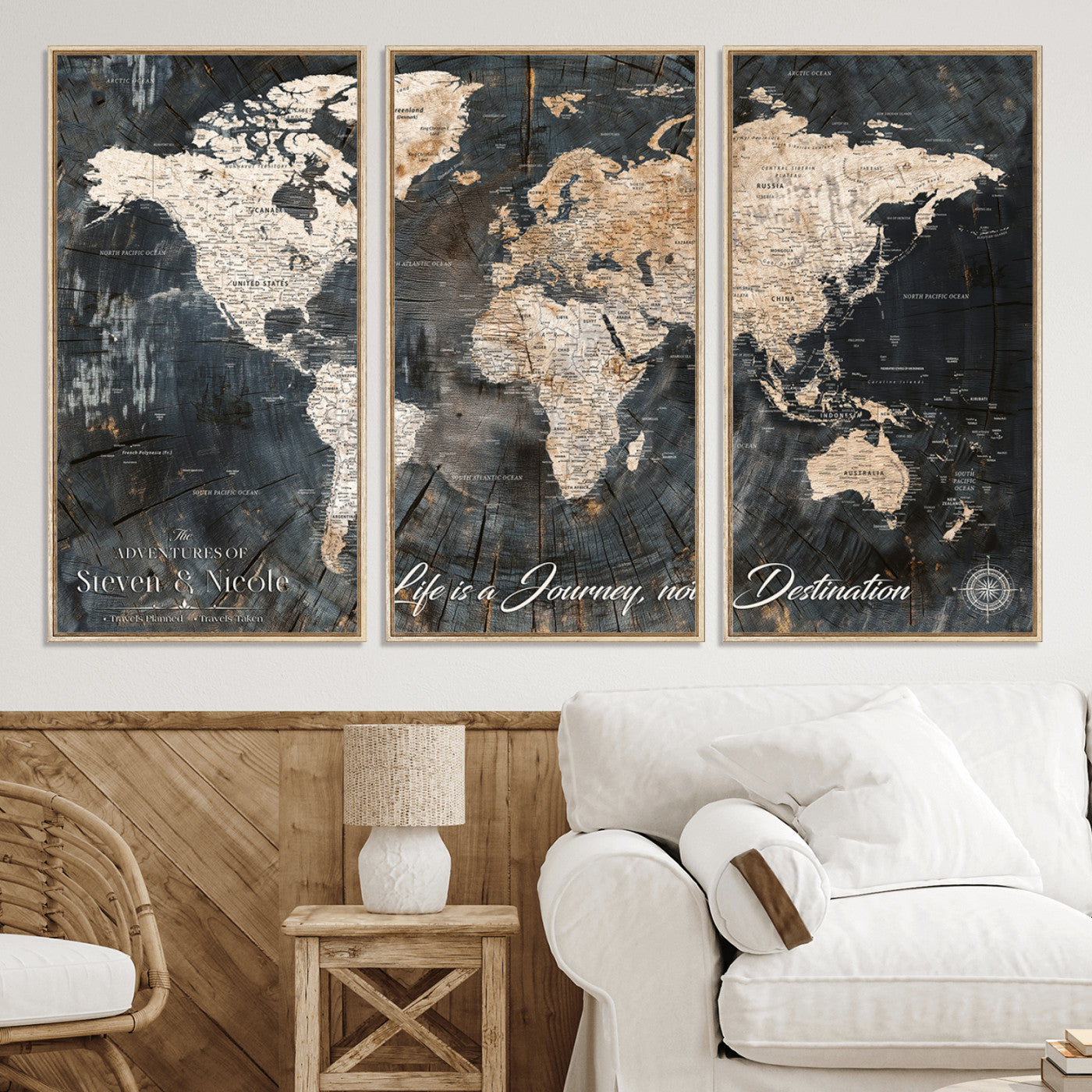 13001721-MGV-CV-36X24-Custom Push Pin World Map Wall Canvas Print – Personalized Travel Tracker with Pins – Framed Large Multi-Size Canvas for Home Office Decor