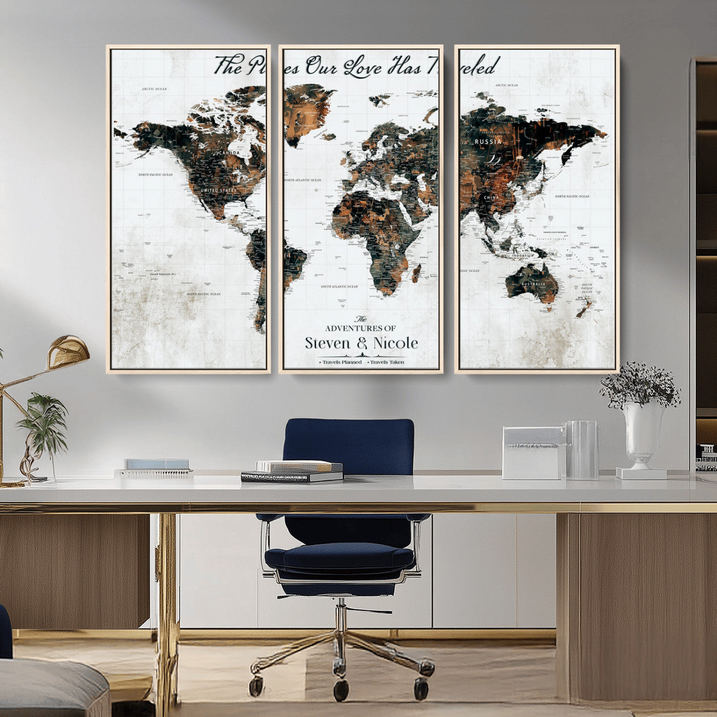 89231588-MGV-CV-36X24-World Travel Map with Pins – Framed Canvas Print to Track Adventures and Create a Visual Travel Journal, Ideal Wall Art for Home - H17