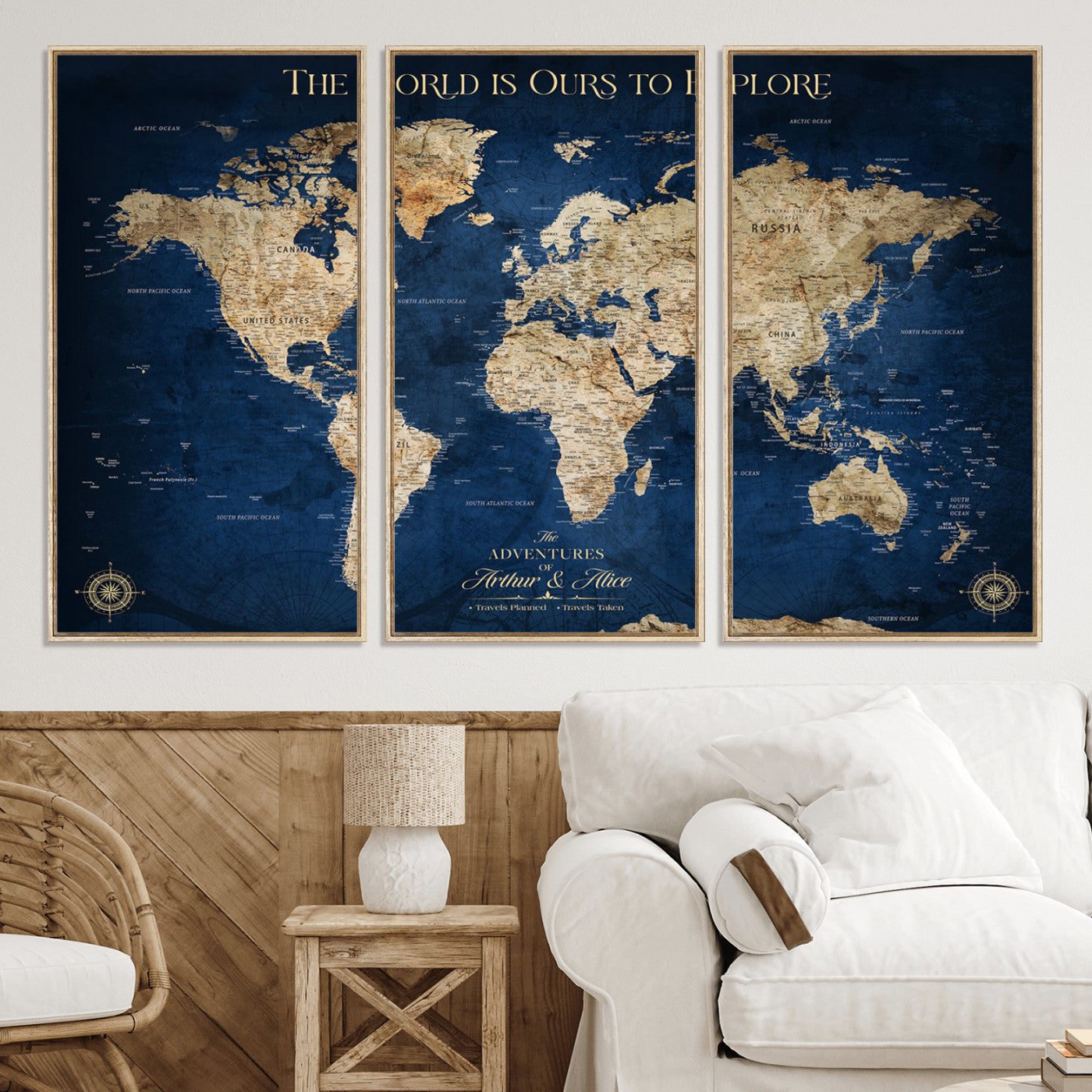10181149-MGV-CV-36X24-Custom Push Pin World Map Wall Canvas Print – Personalized Travel Tracker with Pins – Framed Large Multi-Size Canvas for Home Office Decor
