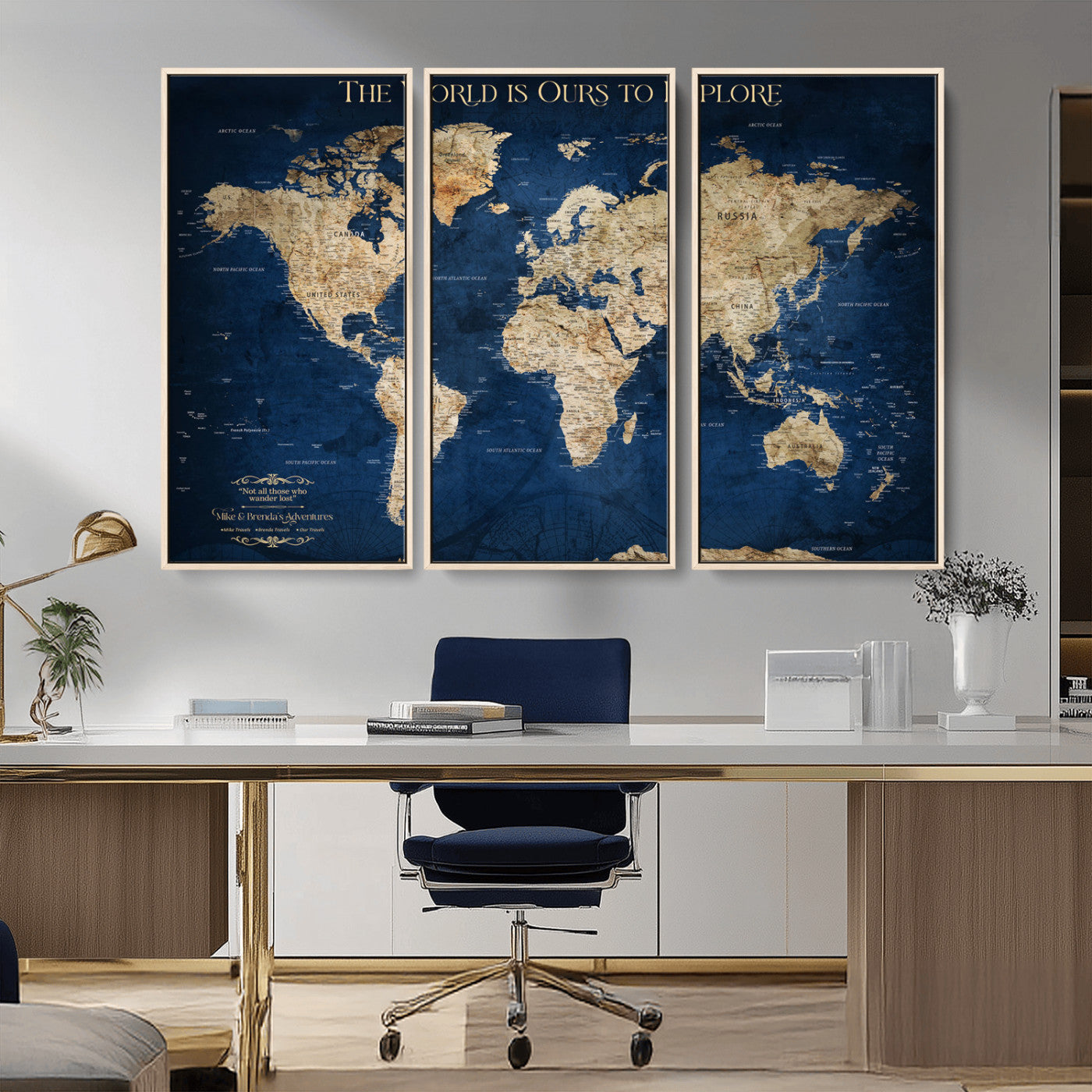 10181149-MGV-CV-36X24-Custom Push Pin World Map Wall Canvas Print – Personalized Travel Tracker with Pins – Framed Large