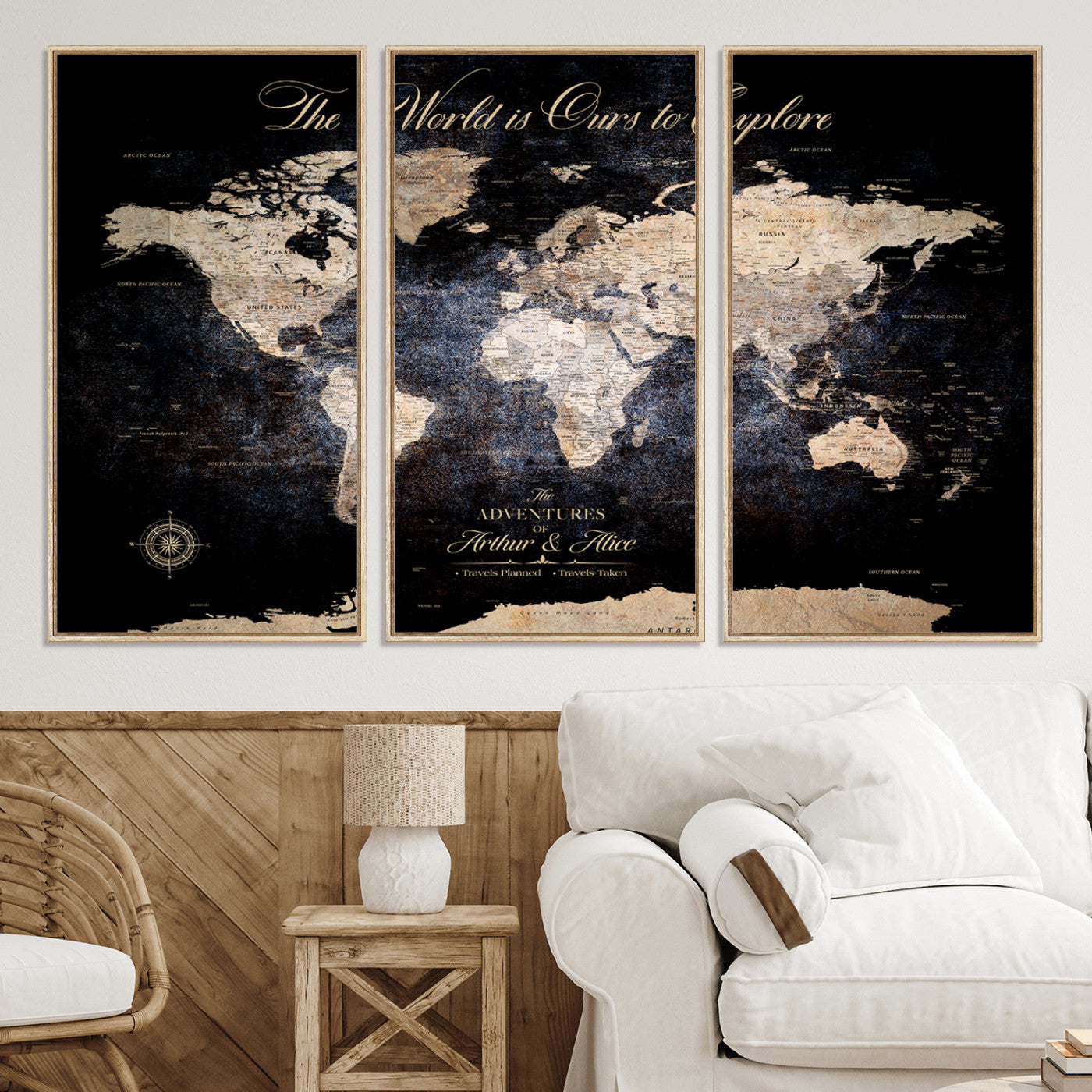 21010471-MGV-CV-36X24-Customize Push Pin World Map Wall Canvas Print, Personalized Travel Tracker with Pins, Framed Large Canvas for Home Office Decor - H37