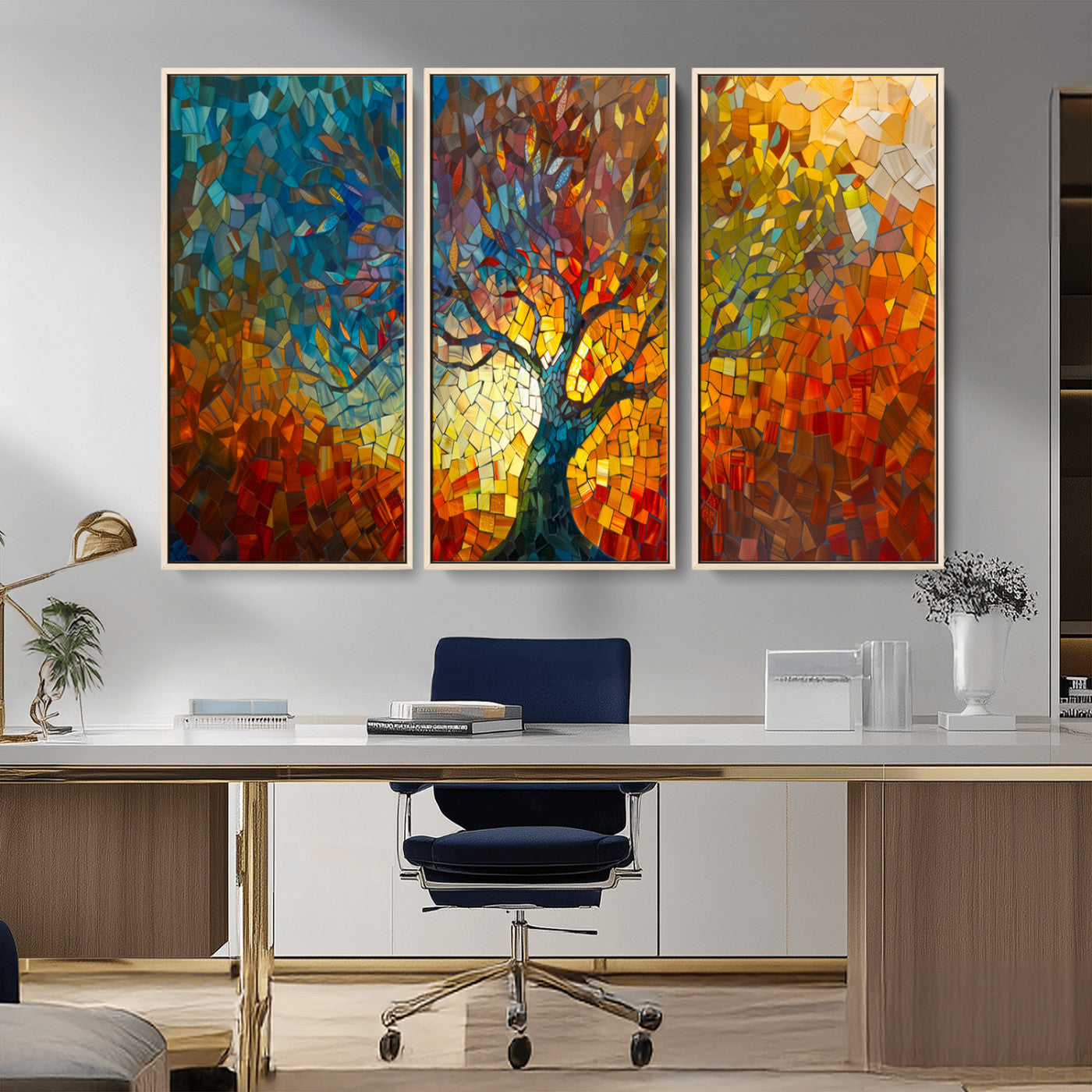 MGV-FC-48X32-3P - Yggdrasil Tree of Life Mosaic Stained Glass Wall Art Canvas, Yggdrasil Tree of Life Mosaic Canvas