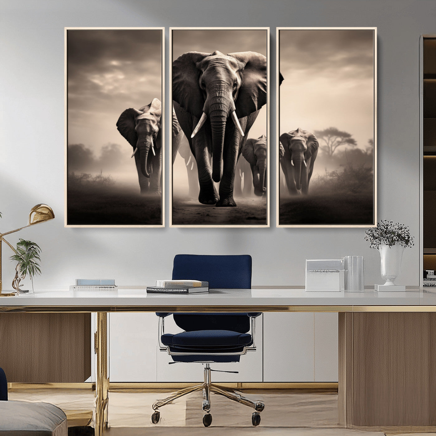 48598F10-MGV-CV-36X24-Elephant Family Wall Art Canvas Print, Framed Elephant Wall Art Home Decor