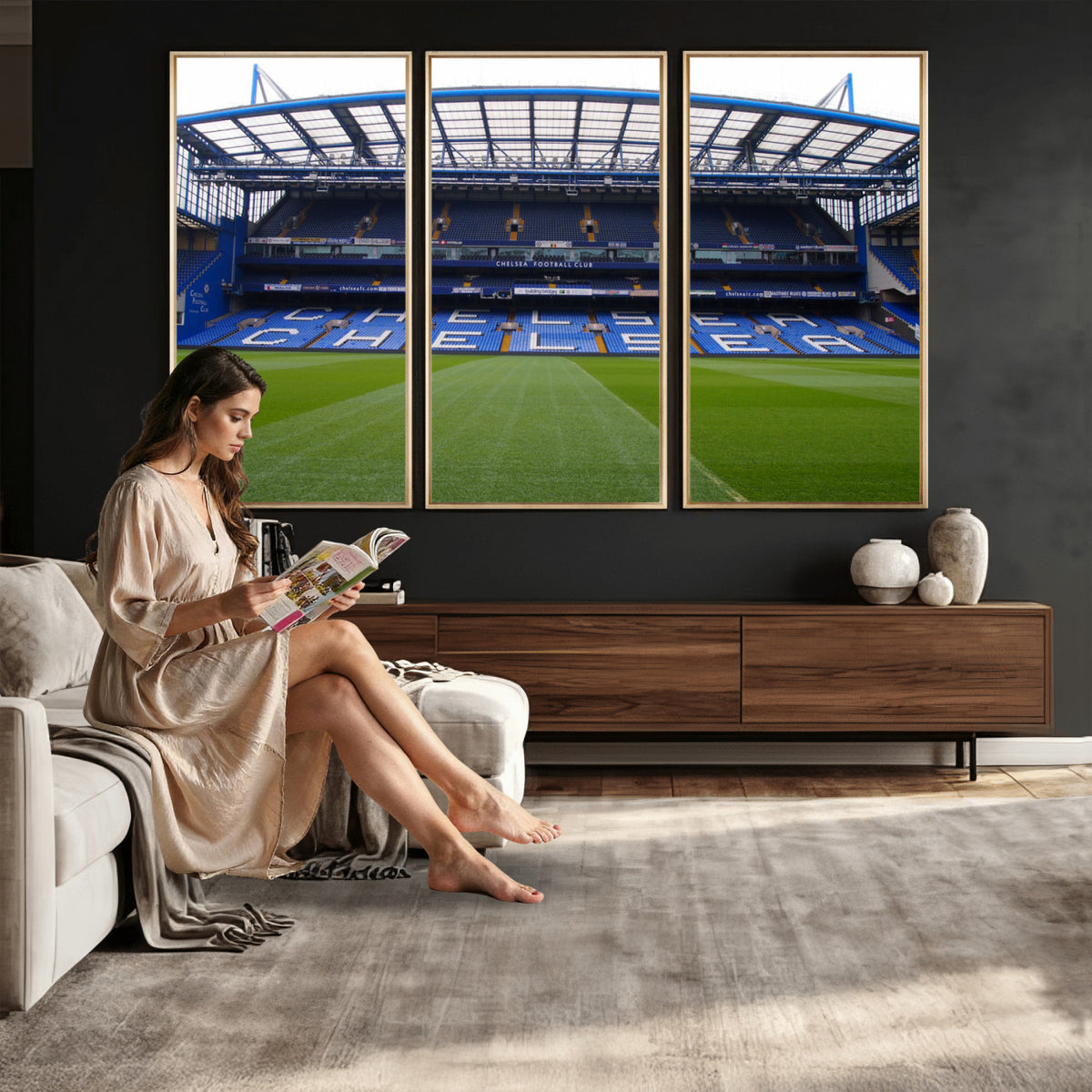 38616413CHELSA-MGV-CV-36X24 - Stamford Bridge Chelsea Football Stadium Canvas Wall Art