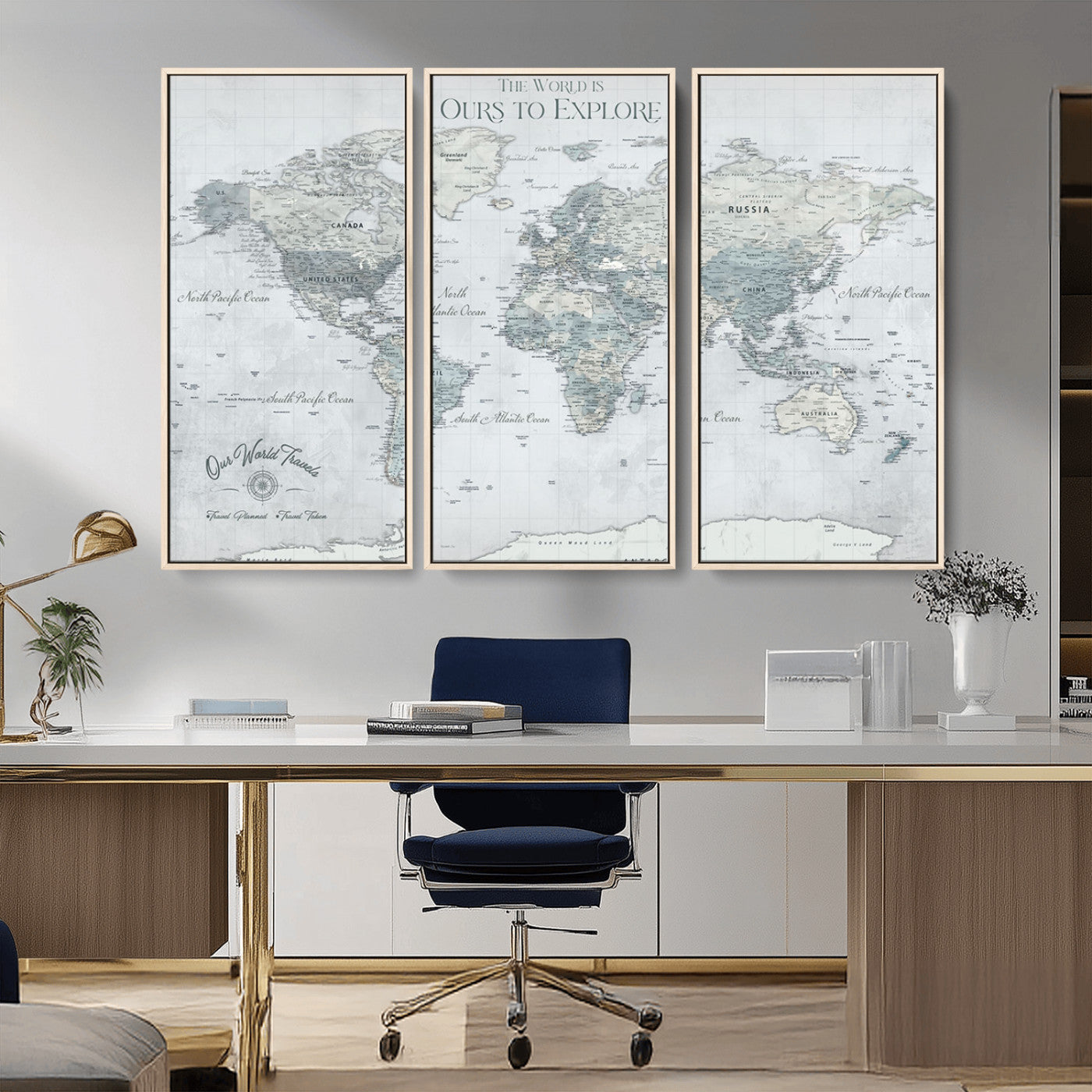 Custom Push Pin World Map Wall Canvas Print – Personalized Travel Tracker with Pins – Framed Custom Quotie Canvas for Home Office Decor