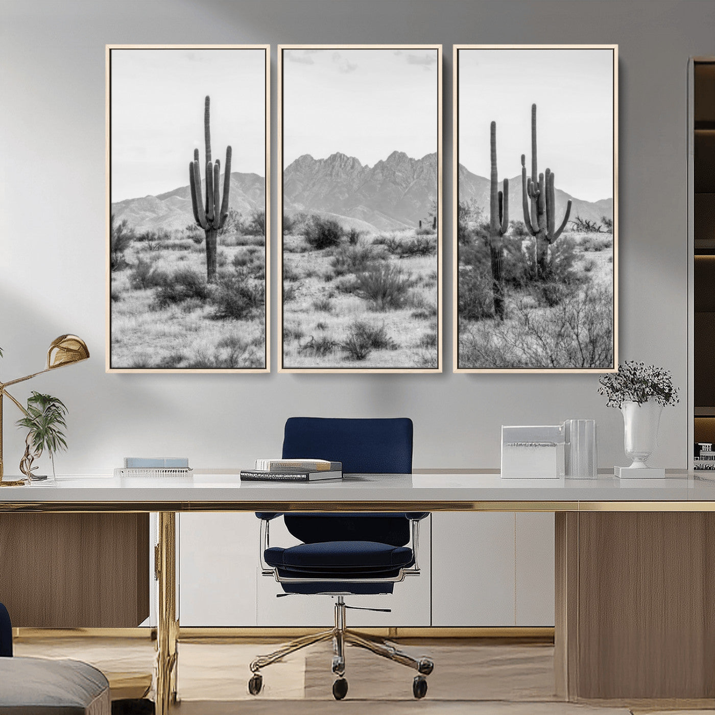 97436PHN-MGV-CV-36X24-Black White Arizona Desert Canvas Wall Art Cactus Farmhouse Wall Art