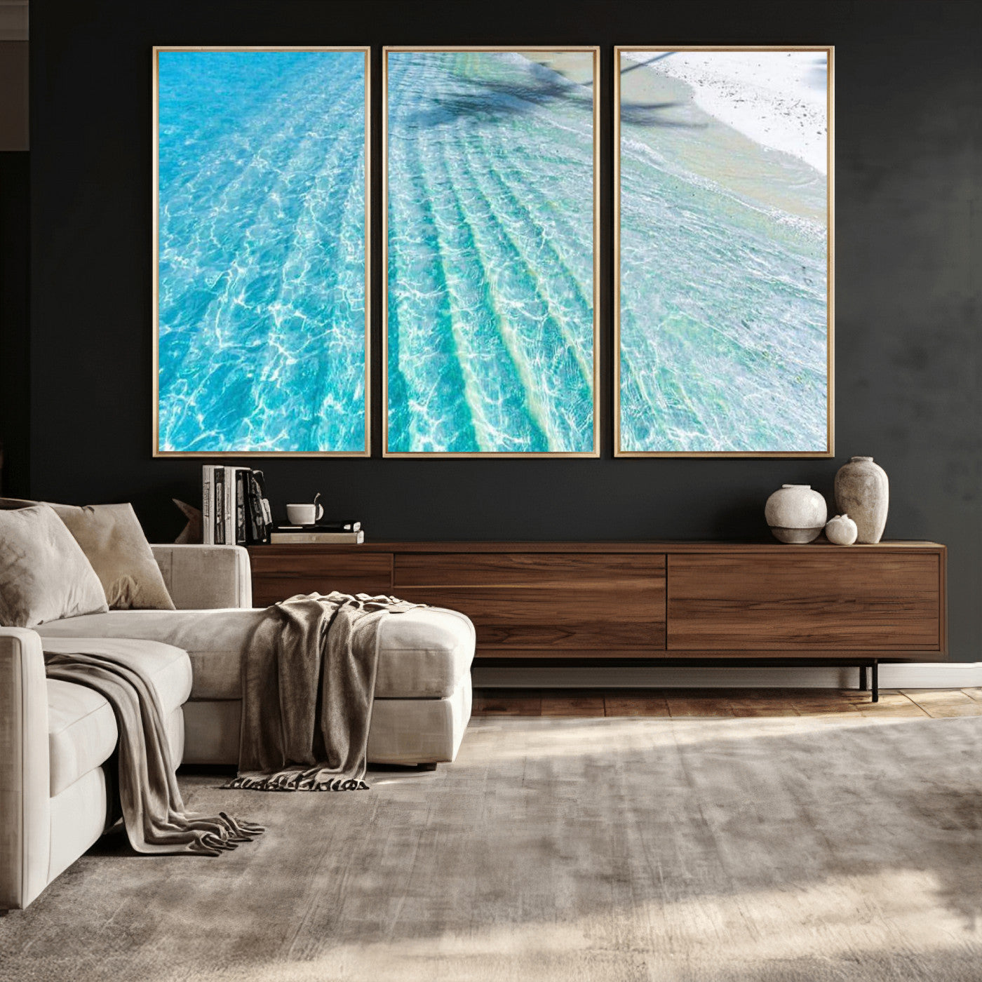 46233906-MGV-CV-36X24 - Serene Clear Blue Ocean Water Canvas Wall Art – Soft White Sand Shore Coastal Print for Home Decor, Relaxation, and Tranquil Vibes