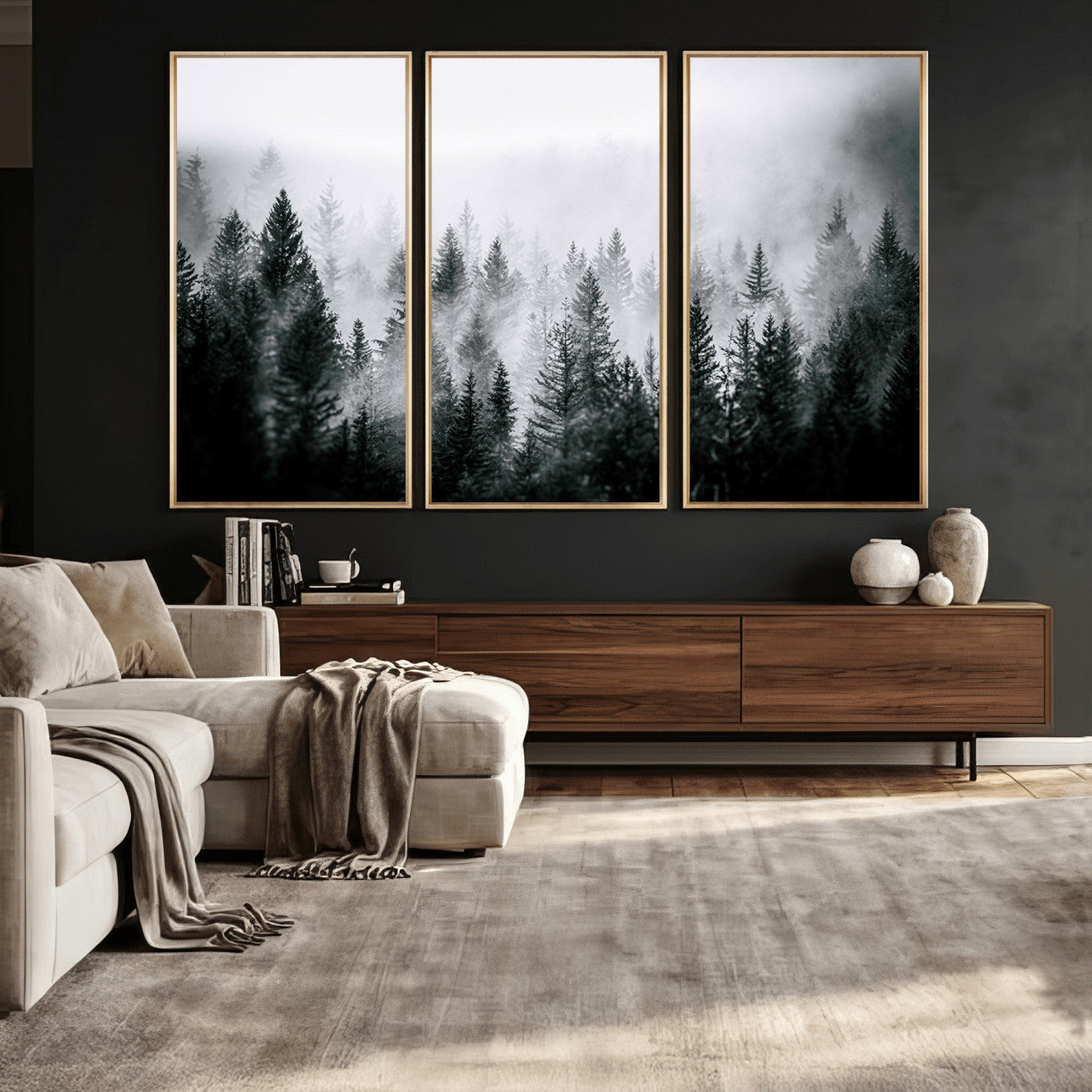 87750525-MGV-CV-36X24 - Foggy Forest Wall Art Canvas Print – Mountain Woodland Landscape Photography for Minimal Nature Home Decor