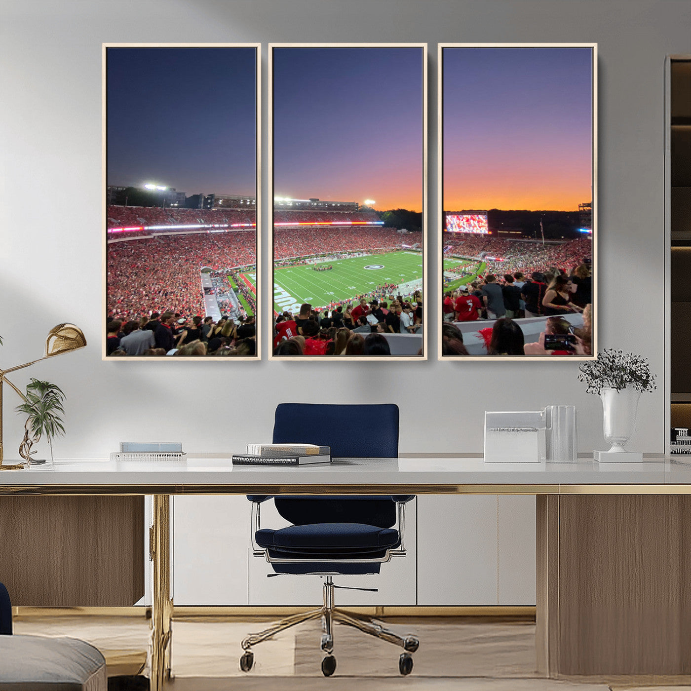 25139565-MGV-CV-48X32-3P-Dooley Stadium Wall Art Print, Sports Arena Canvas Wall Art, Dooley Field at Sanford Stadium Canvas Print, Modern Athletic Field Art Printing