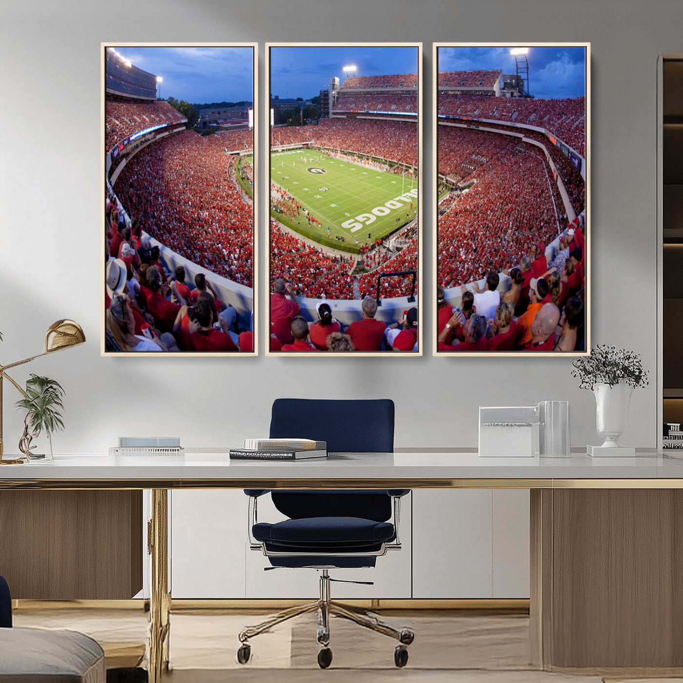 10244378-MGV-CV-48X32-3P-Dooley Stadium Wall Art Print, Sports Arena Canvas Wall Art, Dooley Field at Sanford Stadium Canvas Print, Modern Athletic Field Art Printing
