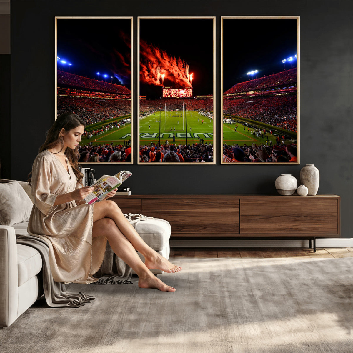 59046876-MGV-CV-36X24 - Jordan-Hare Football Stadium Wall Art Canvas Print, Football Stadium Aerial View