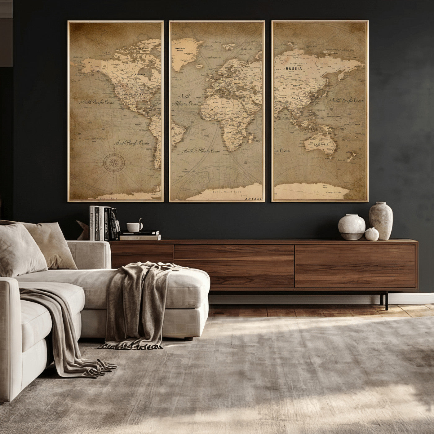 49946617-MGV-CV-36X24 - World Map Wall Art Canvas Print, Modern Decorative Framed Map Artwork Prints for Living Room, Office, Bedroom Wall Decor