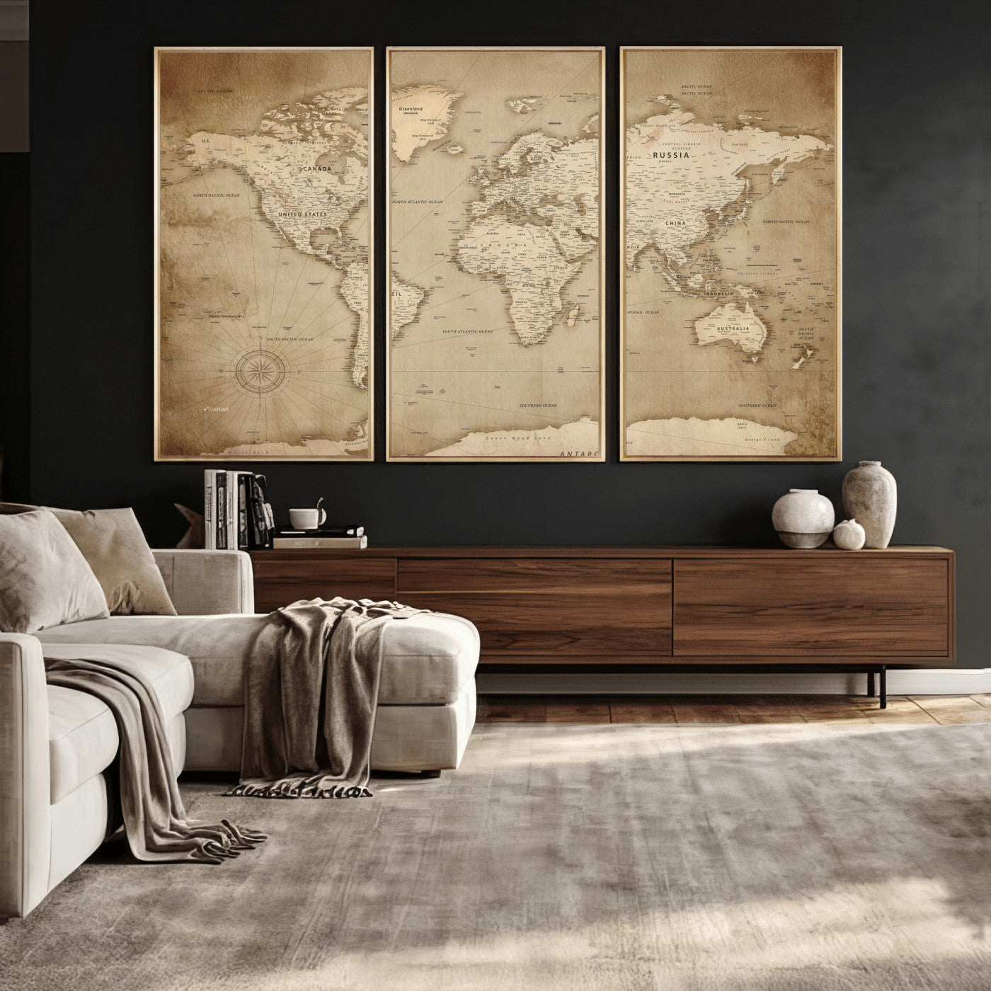 34795134-MGV-CV-36X24 - World Map Wall Art Canvas Print, Modern Decorative Framed Map Artwork Prints for Living Room, Office, Bedroom Wall Decor