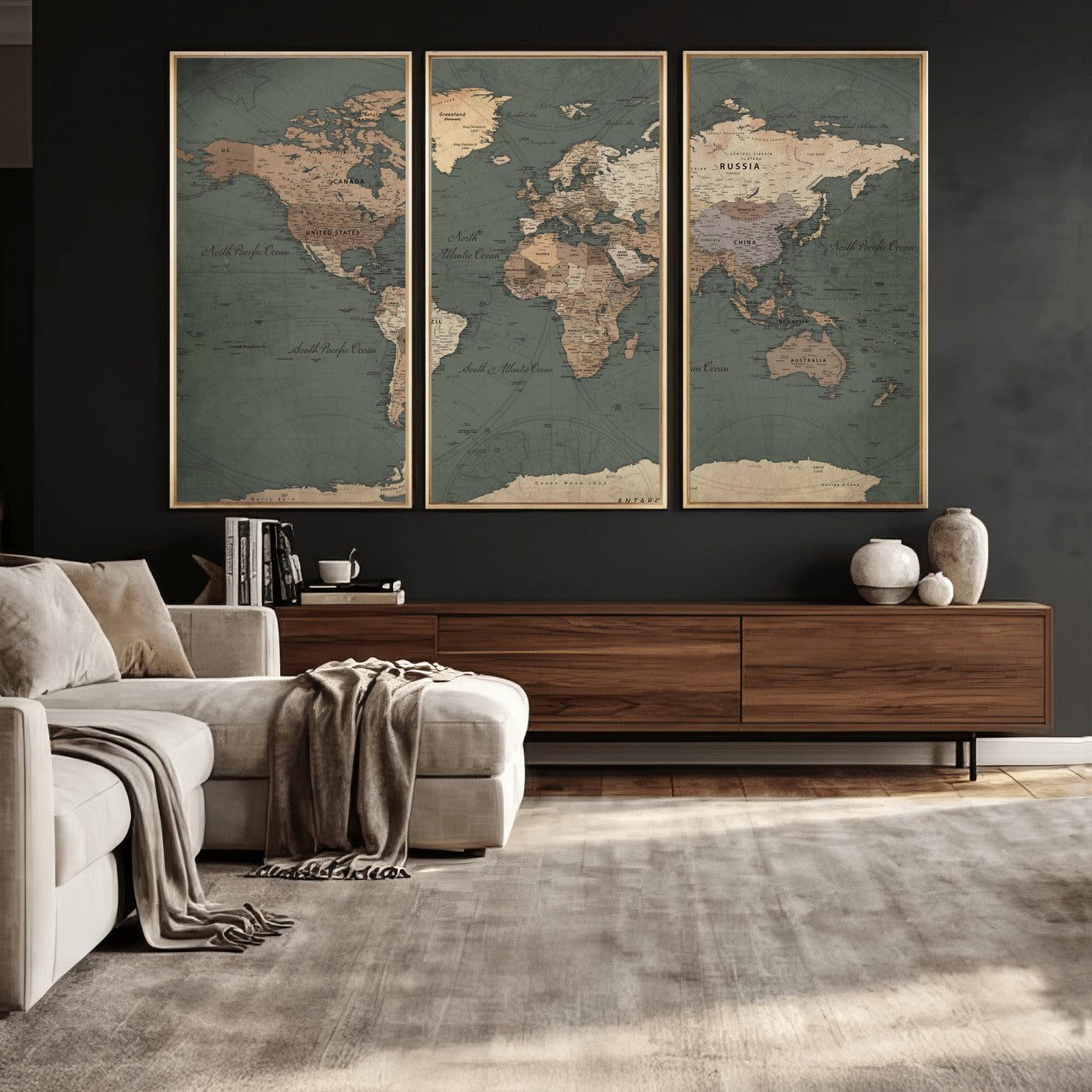 84619399-MGV-CV-36X24 - World Map Wall Art Canvas Print, Modern Decorative Framed Map Artwork Prints for Living Room, Office, Bedroom Wall Decor