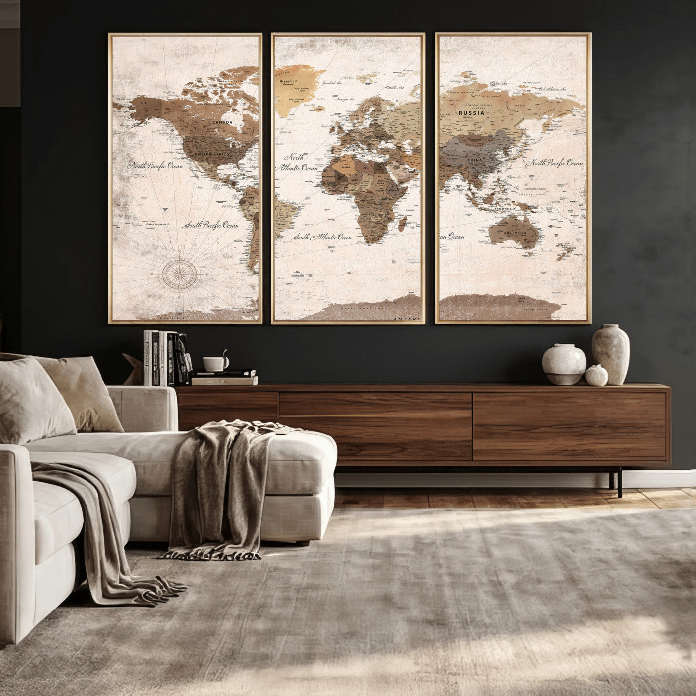 38923639-MGV-CV-36X24 - World Map Wall Art Canvas Print, Modern Decorative Framed Map Artwork Prints for Living Room, Office, Bedroom Wall Decor