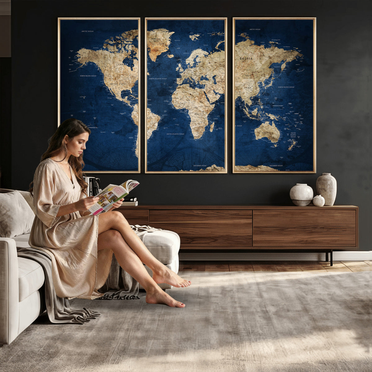 57503519-MGV-CV-36X24 - World Map Canvas Print – Framed Travel Map Wall Art for
