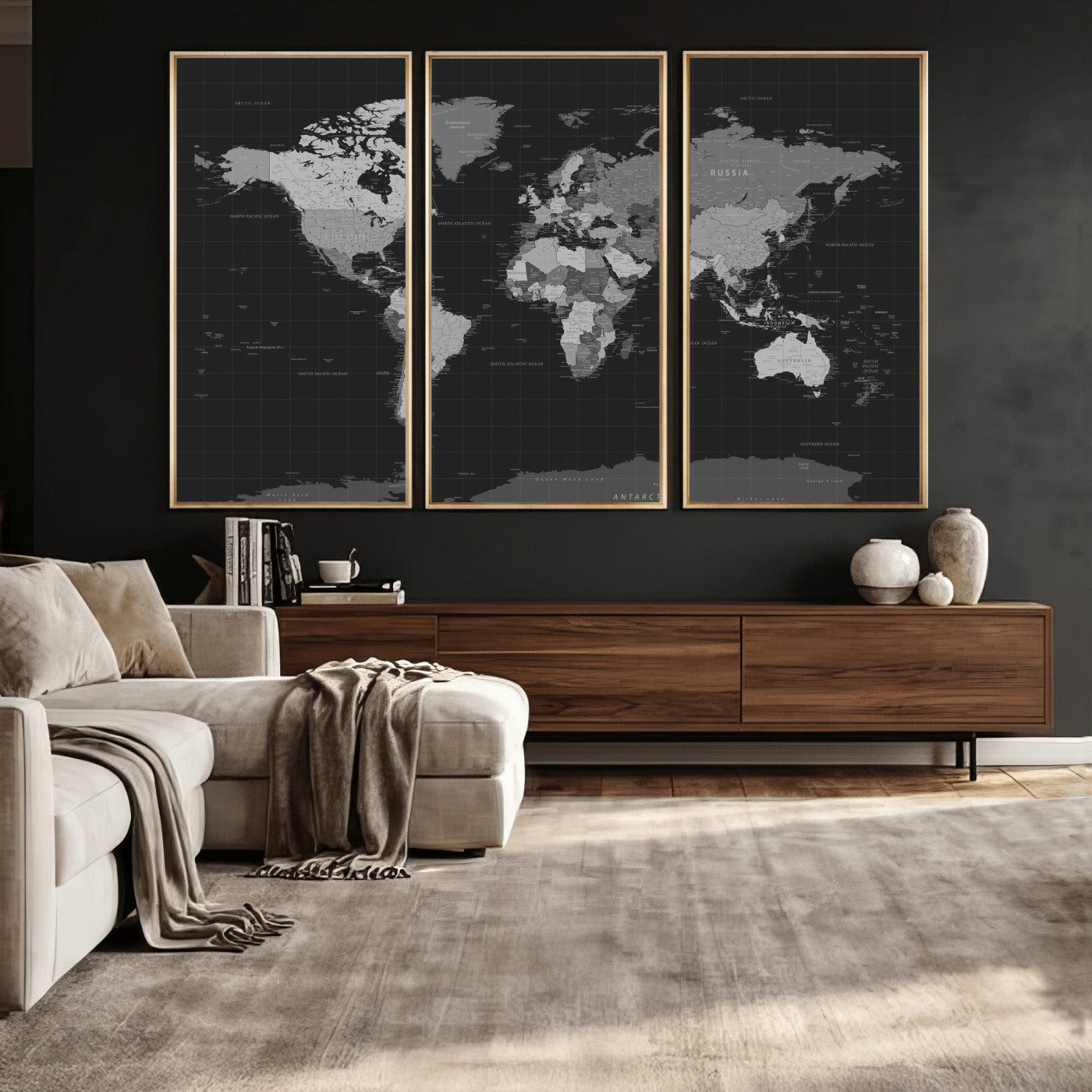 46160121-MGV-CV-36X24 - World Map Wall Art Canvas Print, Modern Decorative Framed Map Artwork Prints for Living Room, Office, Bedroom Wall Decor