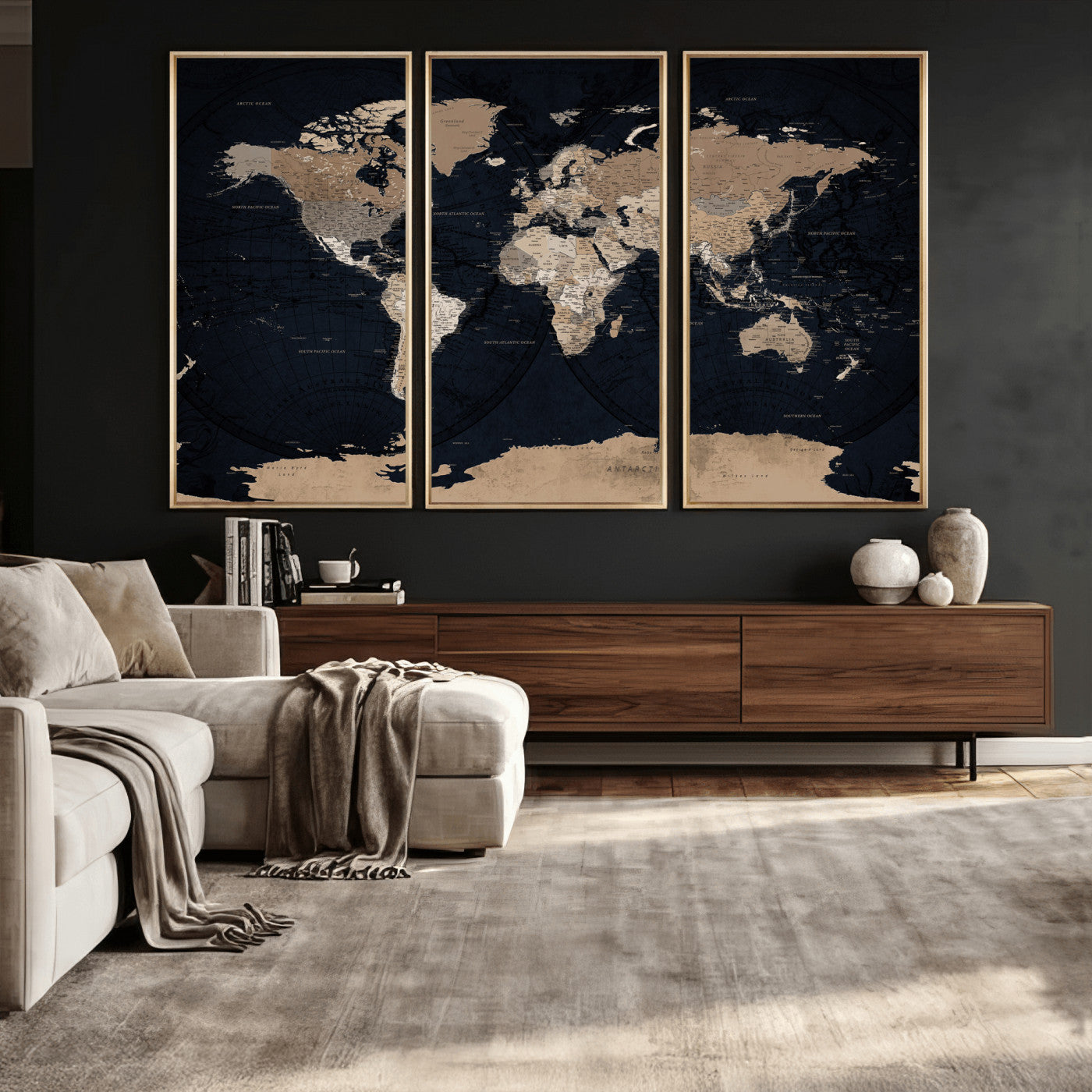 25812727-MGV-CV-36X24 - World Map Wall Art Canvas Print, Modern Decorative Framed Map Artwork Prints for Living Room, Office, Bedroom Wall Decor