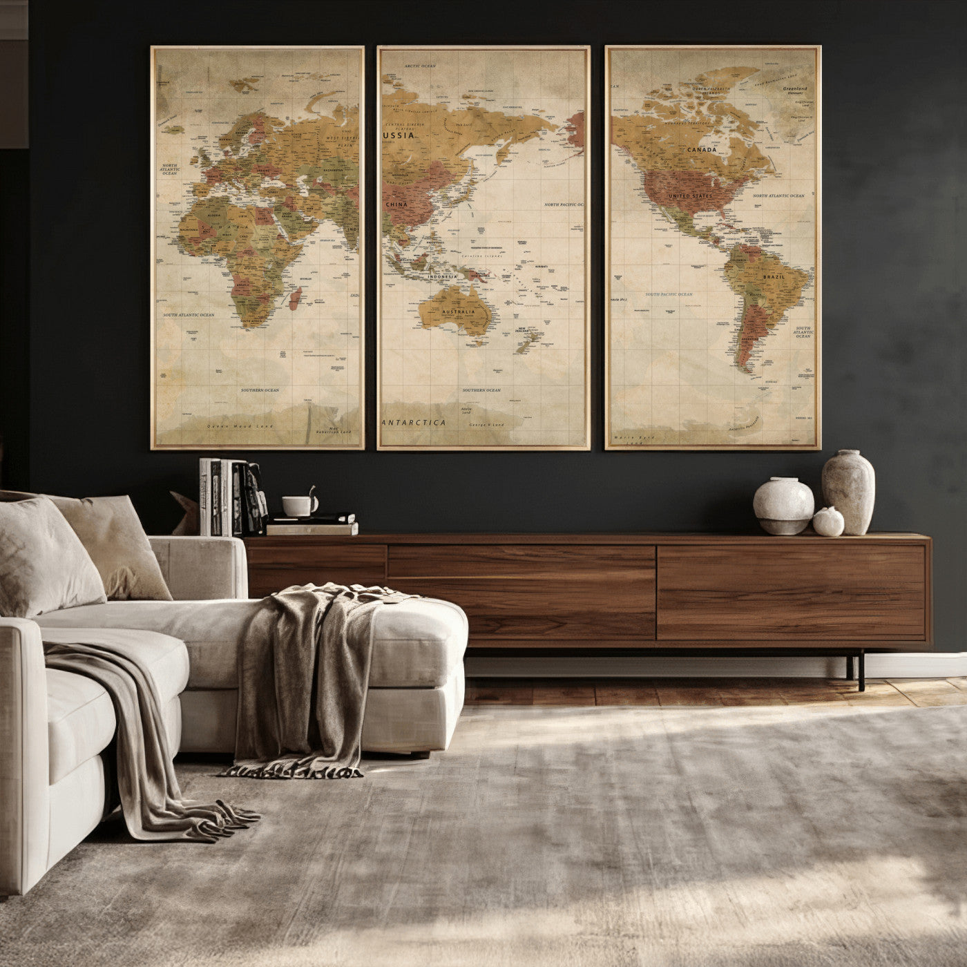 83478963-MGV-CV-36X24 - World Map Wall Art Canvas Print, Modern Decorative Framed Map Artwork Prints for Living Room, Office, Bedroom Wall Decor