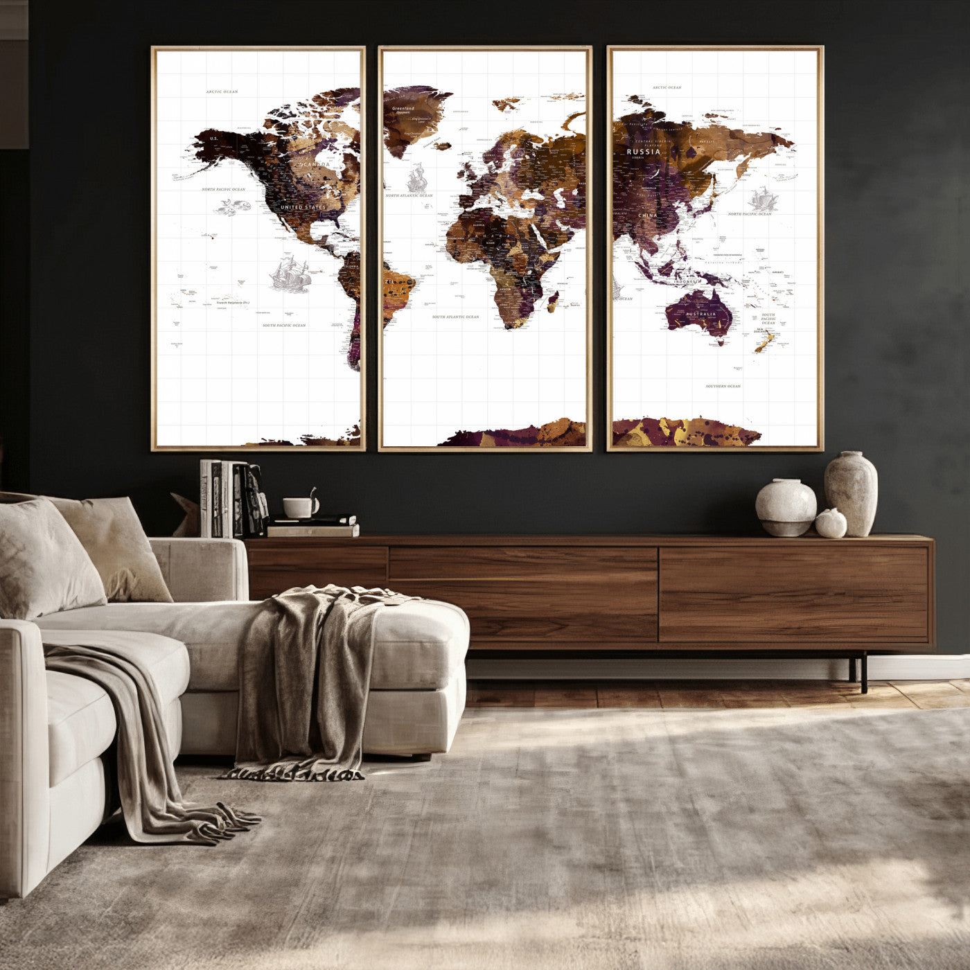 34792695-MGV-CV-36X24 - World Map Wall Art Canvas Print, Modern Decorative Framed Map Artwork Prints for Living Room, Office, Bedroom Wall Decor