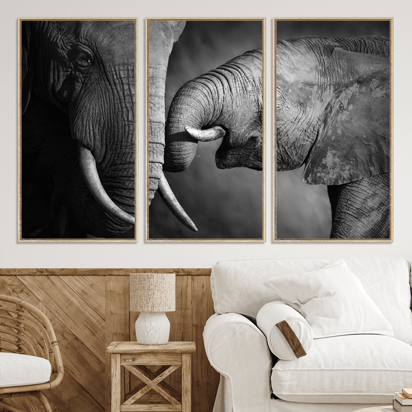 42691-MGV-CV-36X24-Elephant Family Wall Art Canvas, Framed Elephant Family Canvas Print